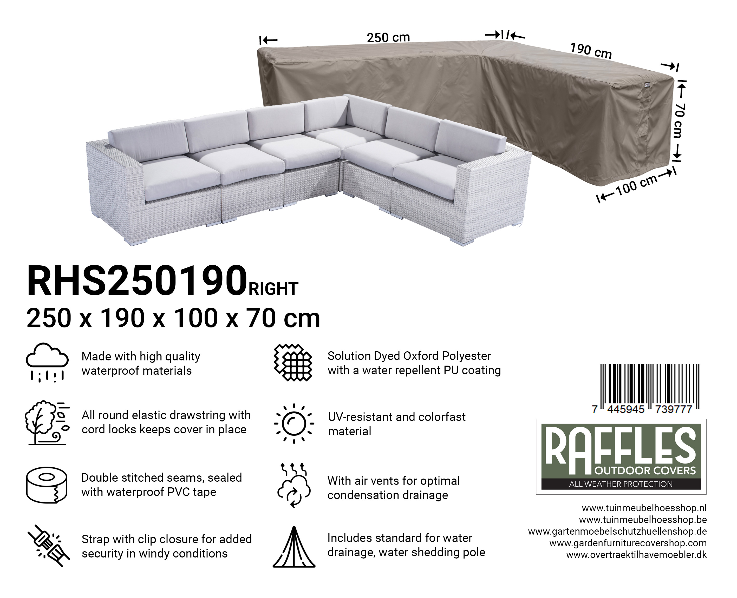 RHS250190right_7445945739777 RHS250190right hoekbank hoes 250 x 190 x 100 H: 70 cm