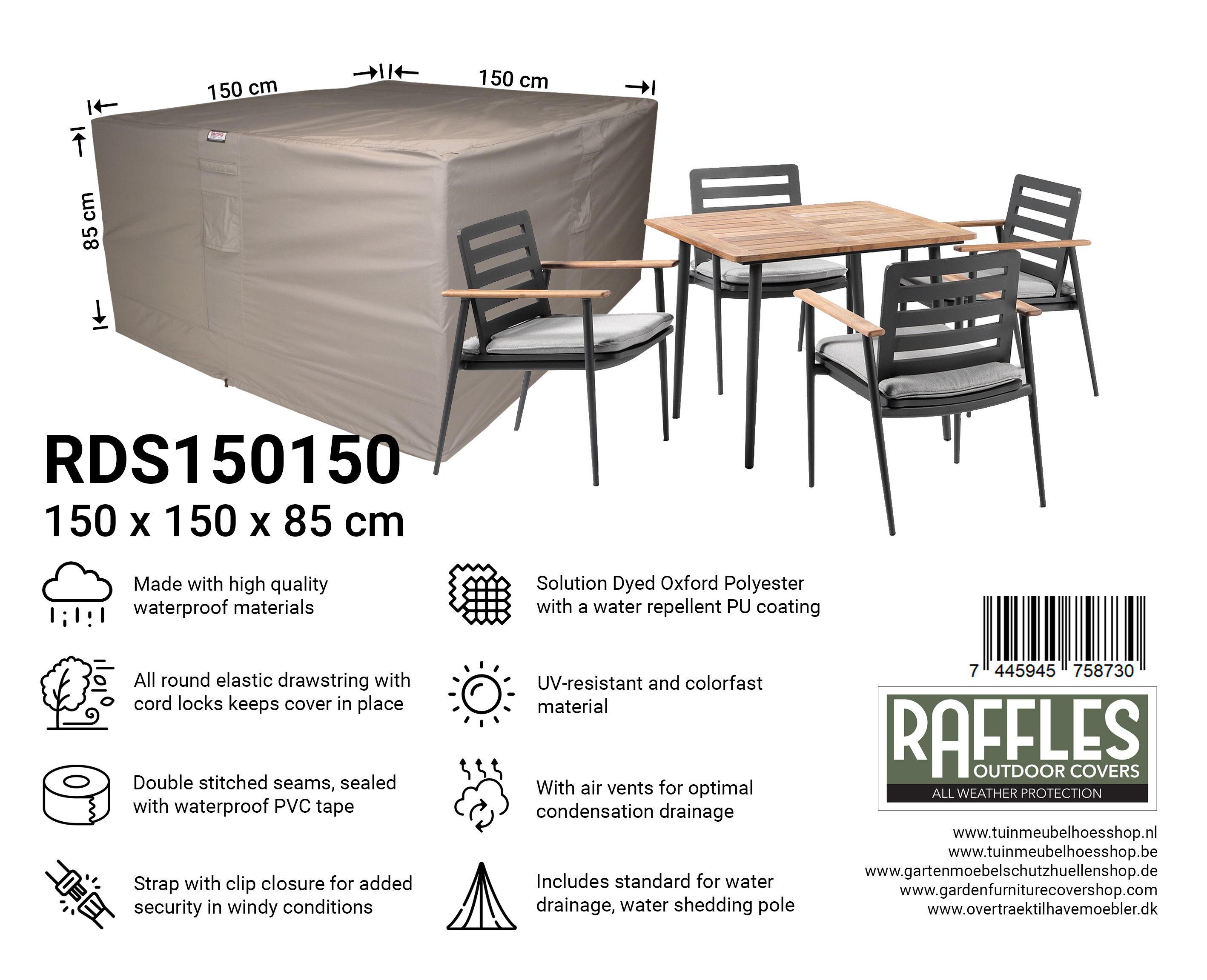 RDS150150_7445945758730 Schutzhaube für kleine Sitzgruppe 150 x 150 H: 85 cm