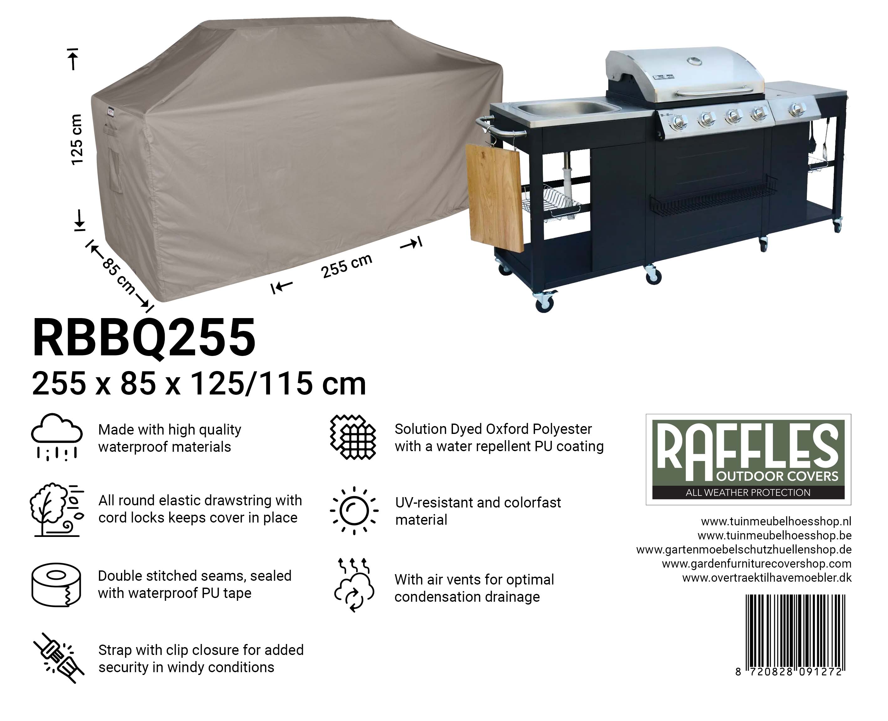 Schutzhülle XL Outdoor-Küchen 255 x 85 H: 125/115 cm