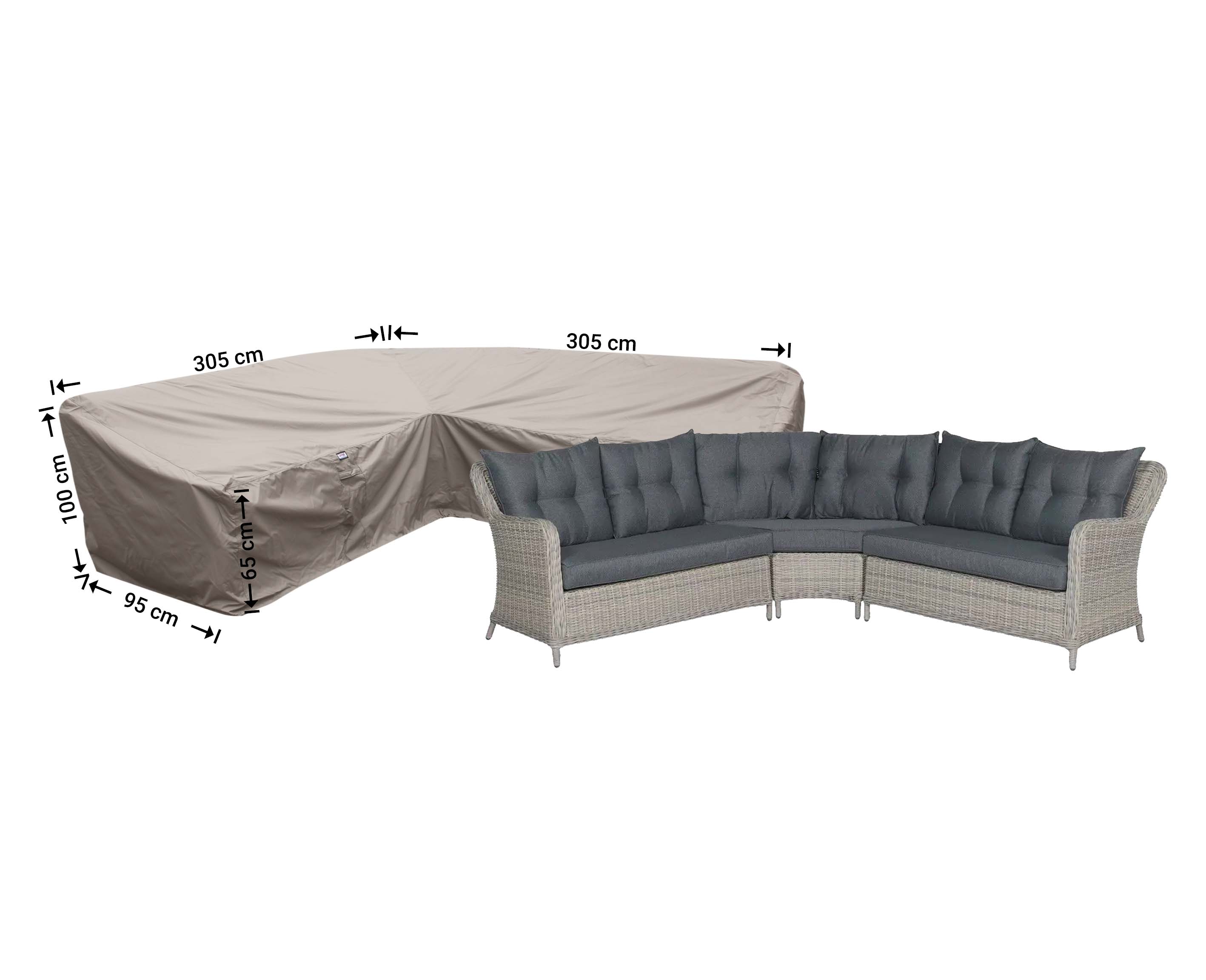 RDLHS305_bank-hoes Abdeckhaube für Gartenmöbel Ecksofas 305 x 305 x 95 H: 100/65 cm