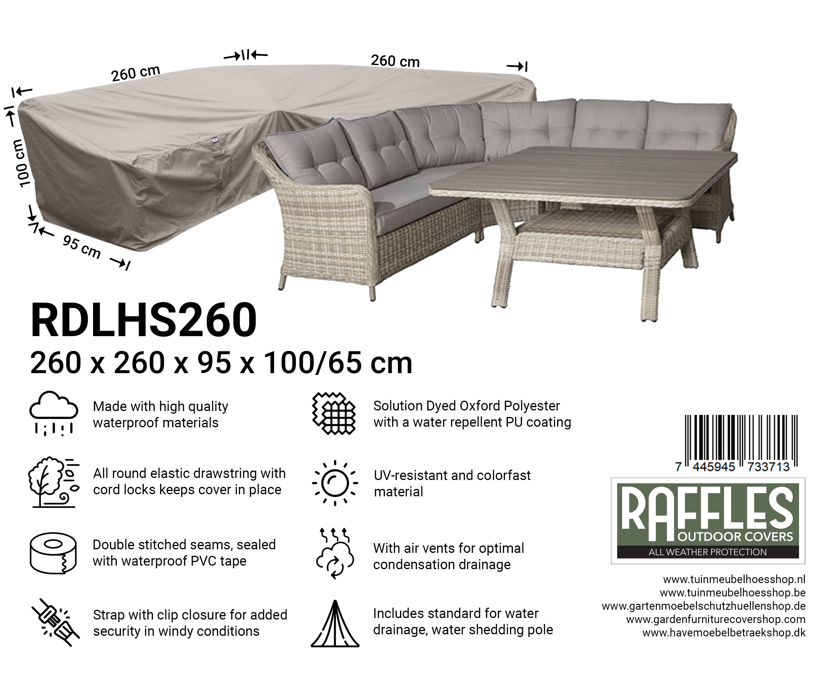Schutzhülle Lounge Sofa 260 x 260 x 95 H: 100/65 cm