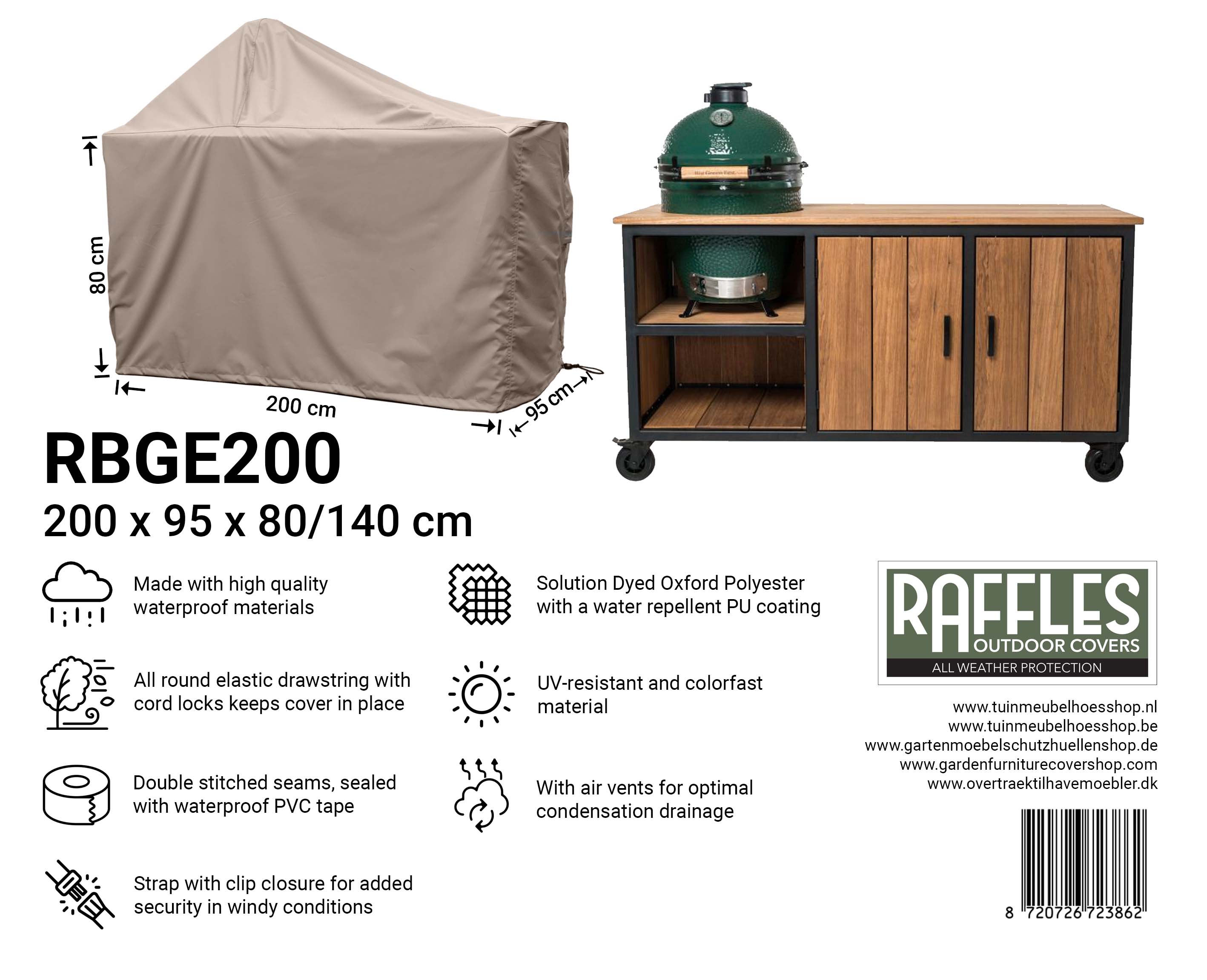 Big Green Egg / Kamado Schutzhülle 200 x 90 H: 80 / 140 cm