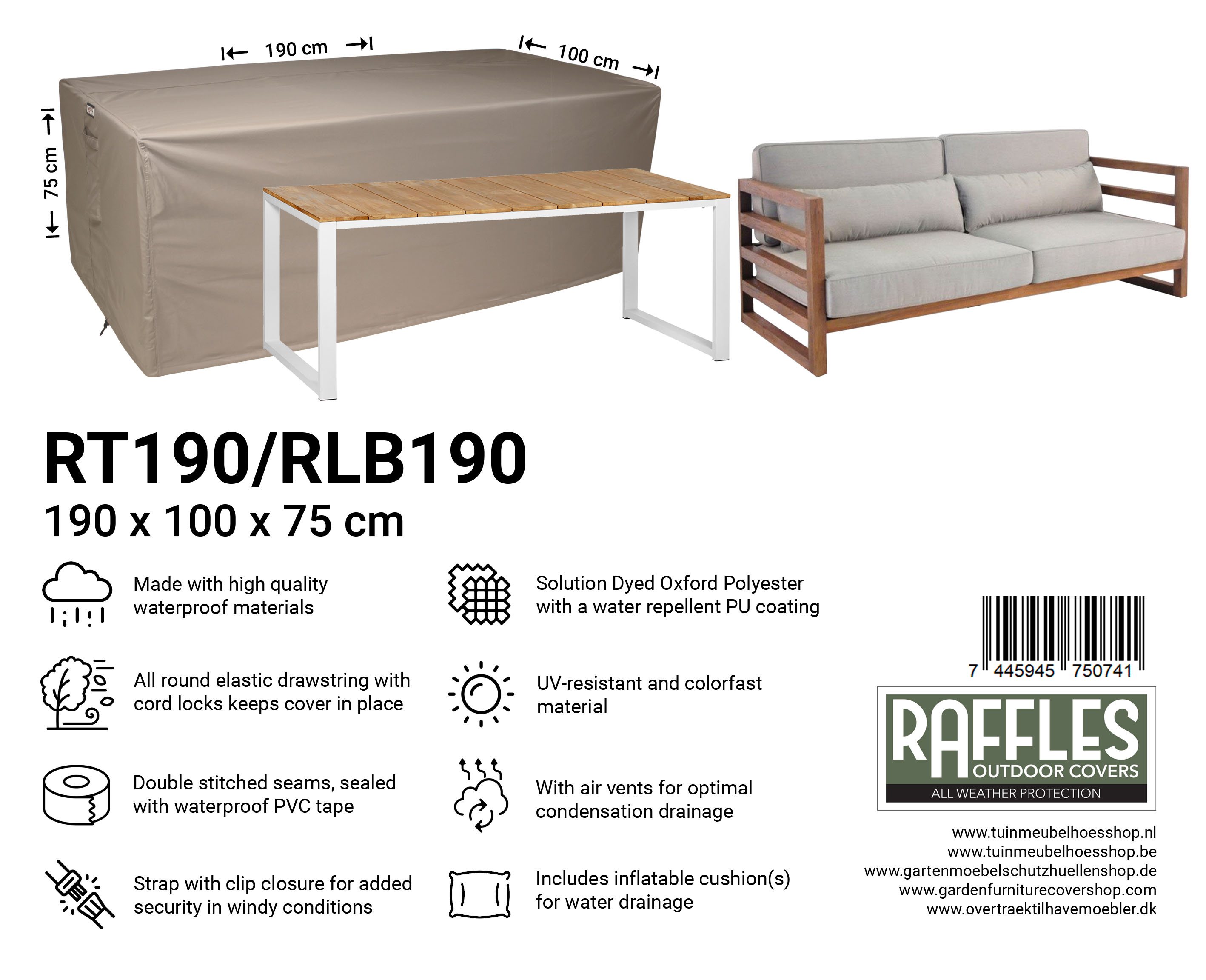 RT190-RLB190_7445945750741-7445945742739wOWcRPPwmwQpw RT190/RLB190 hoes tuintafel/lounge bank 190 x 100 H: 75 cm
