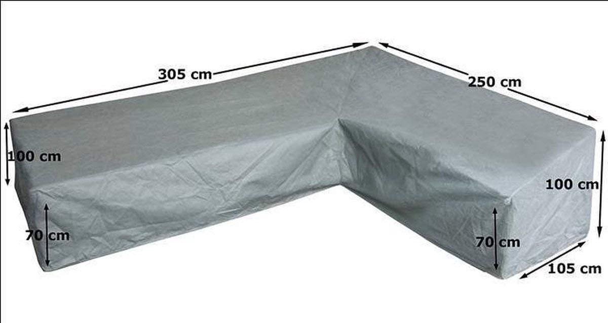 Hohe Schutzhülle 305 x 250 H: 100 / 70 cm für Garten-Eck-Lounge