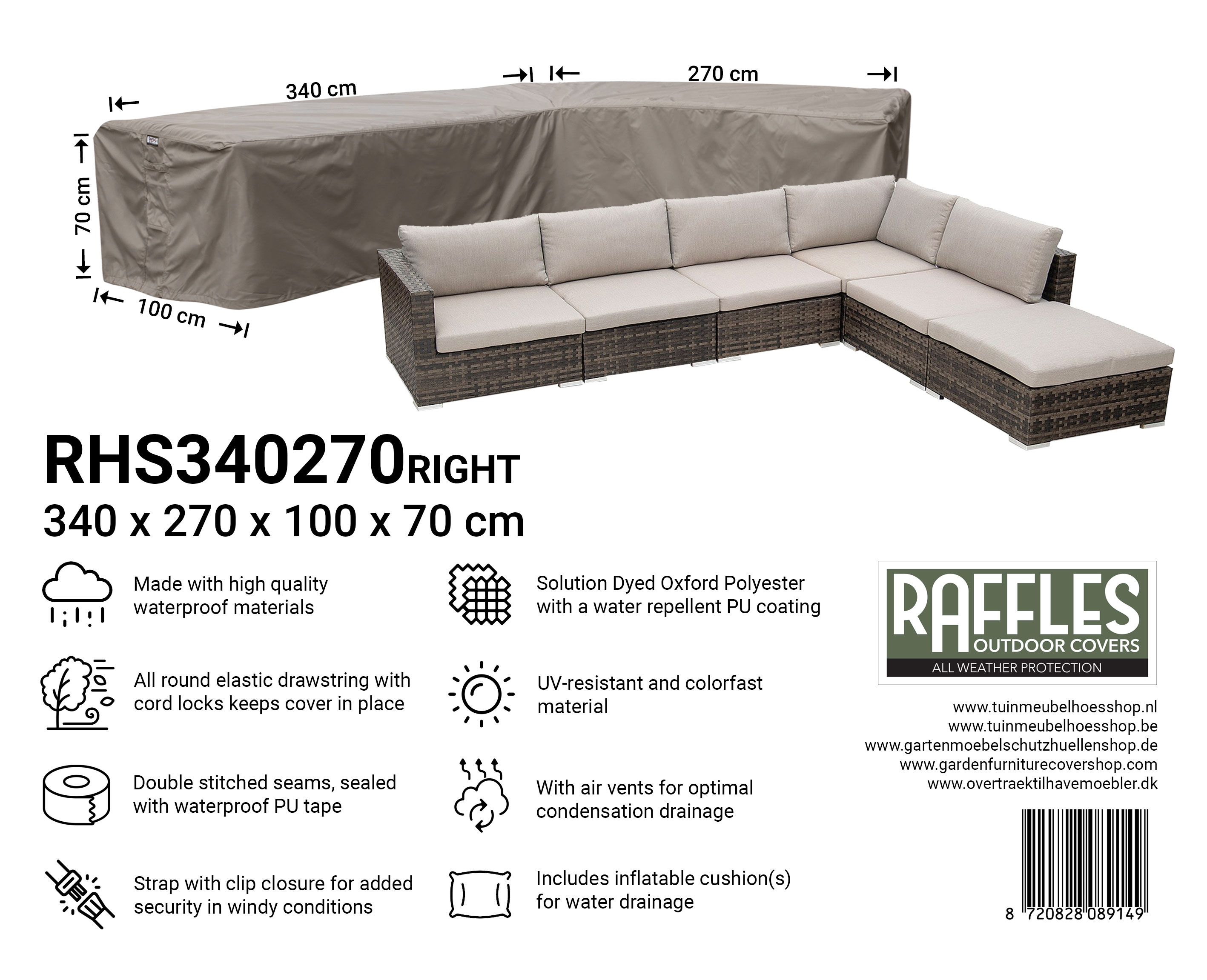 Schutzhülle für L-Form Ecklounge 340 x 270 x 100 H: 70 cm Schutzhülle für L-Form Ecklounge 340 x 270 x 100 H: 70 cm