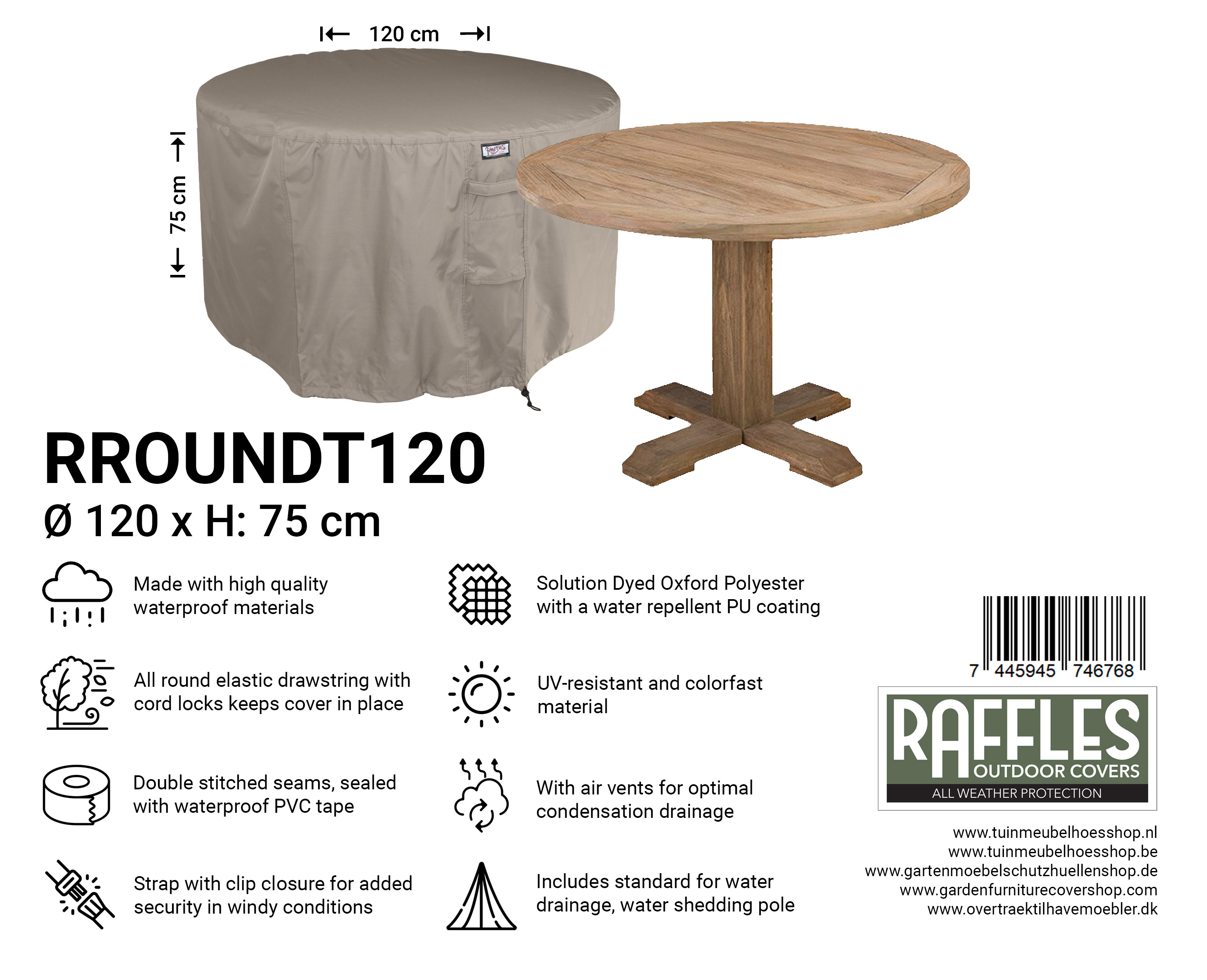 RROUNDT120 hoes ronde tafel Ø 120 H: 75 cm