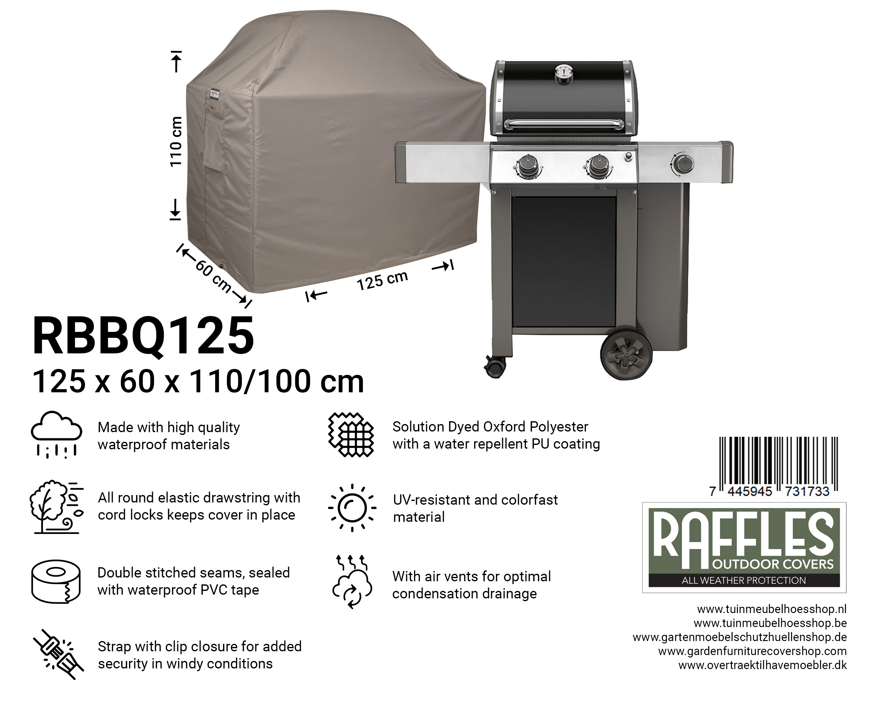 Schutzhülle für Gasgrill 125 x 60 H: 110/100 cm