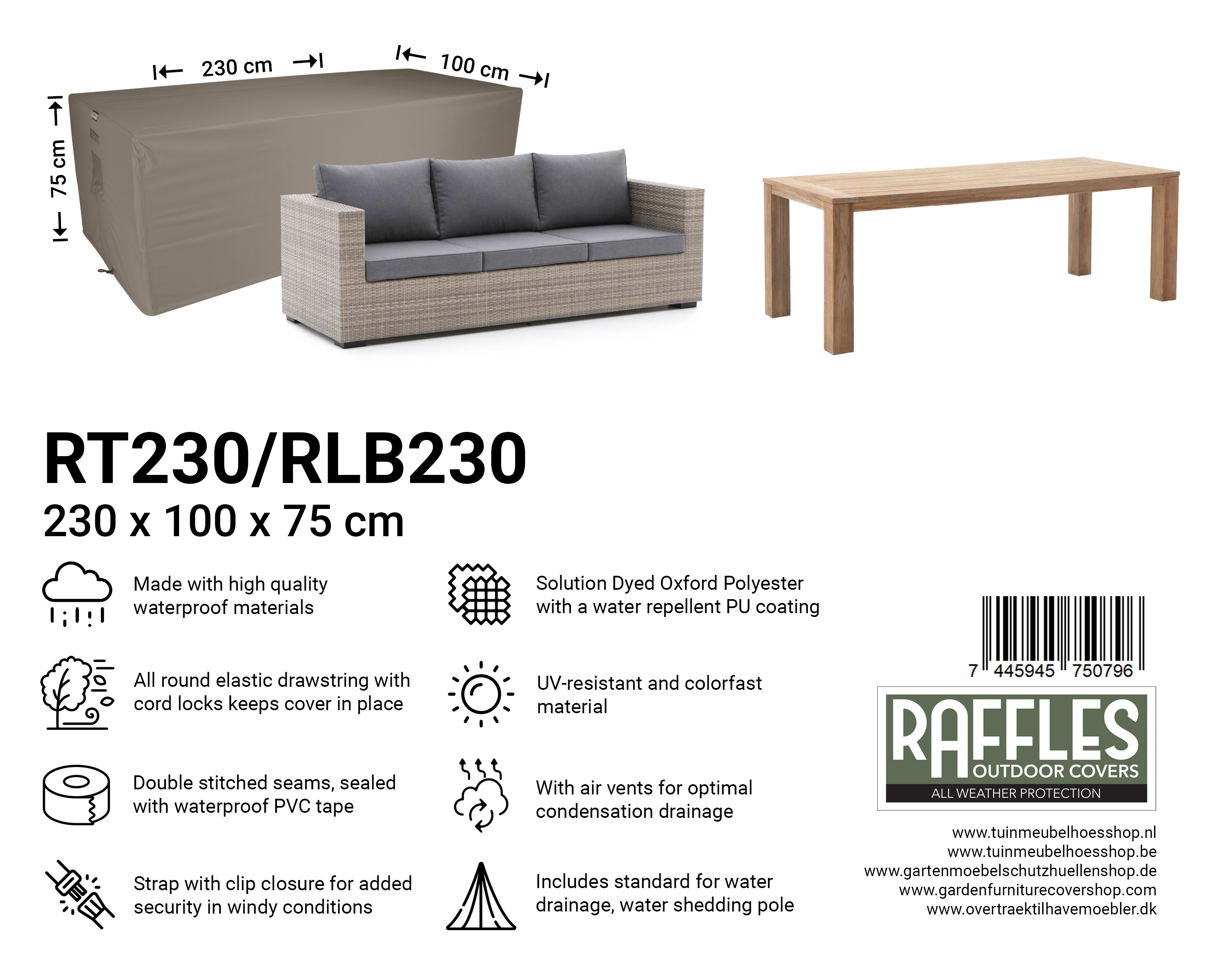 RT230-RLB230_7445945750796-7445945743729 RLB230 hoes loungebank 230 x 100 H: 75 cm