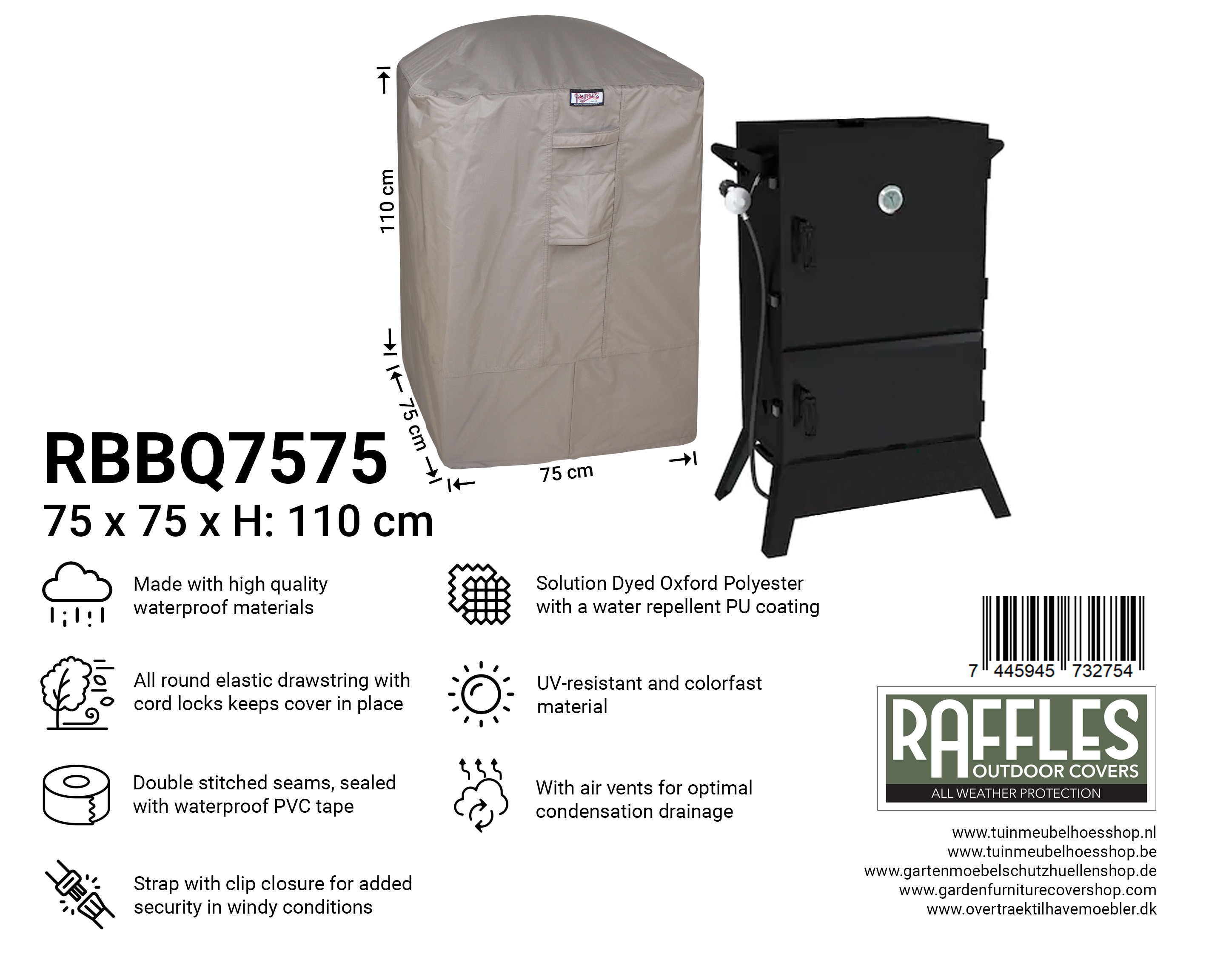 RBBQ7575_7445945732754 Abdeckung für quadratisches BBQ 75 x 75 H: 110 cm