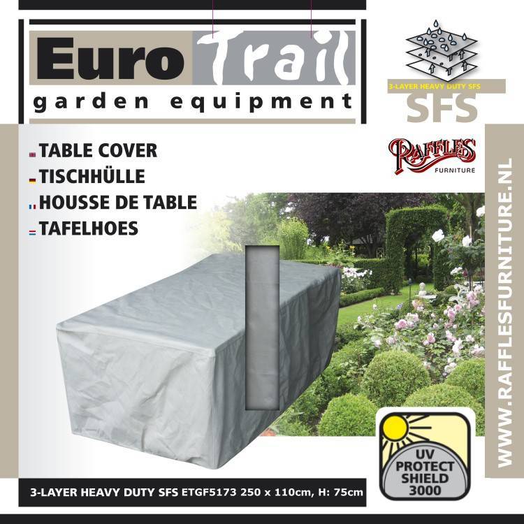 Wetterschutz für rechteckige Gartentisch 250 x 110 H: 75 cm