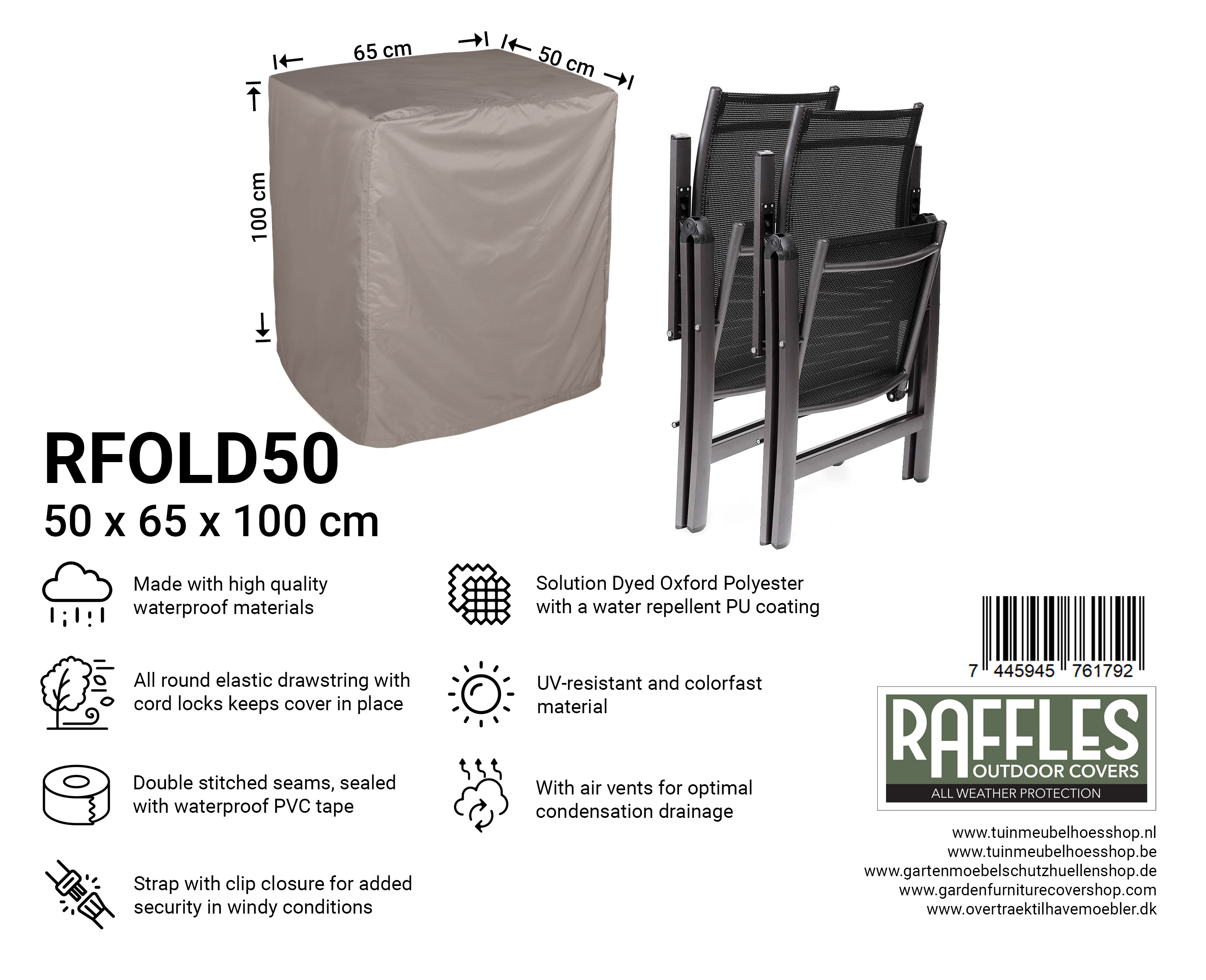 RFOLD50 hoes voor verstelbare stoel 50 x 65 H: 100 cm