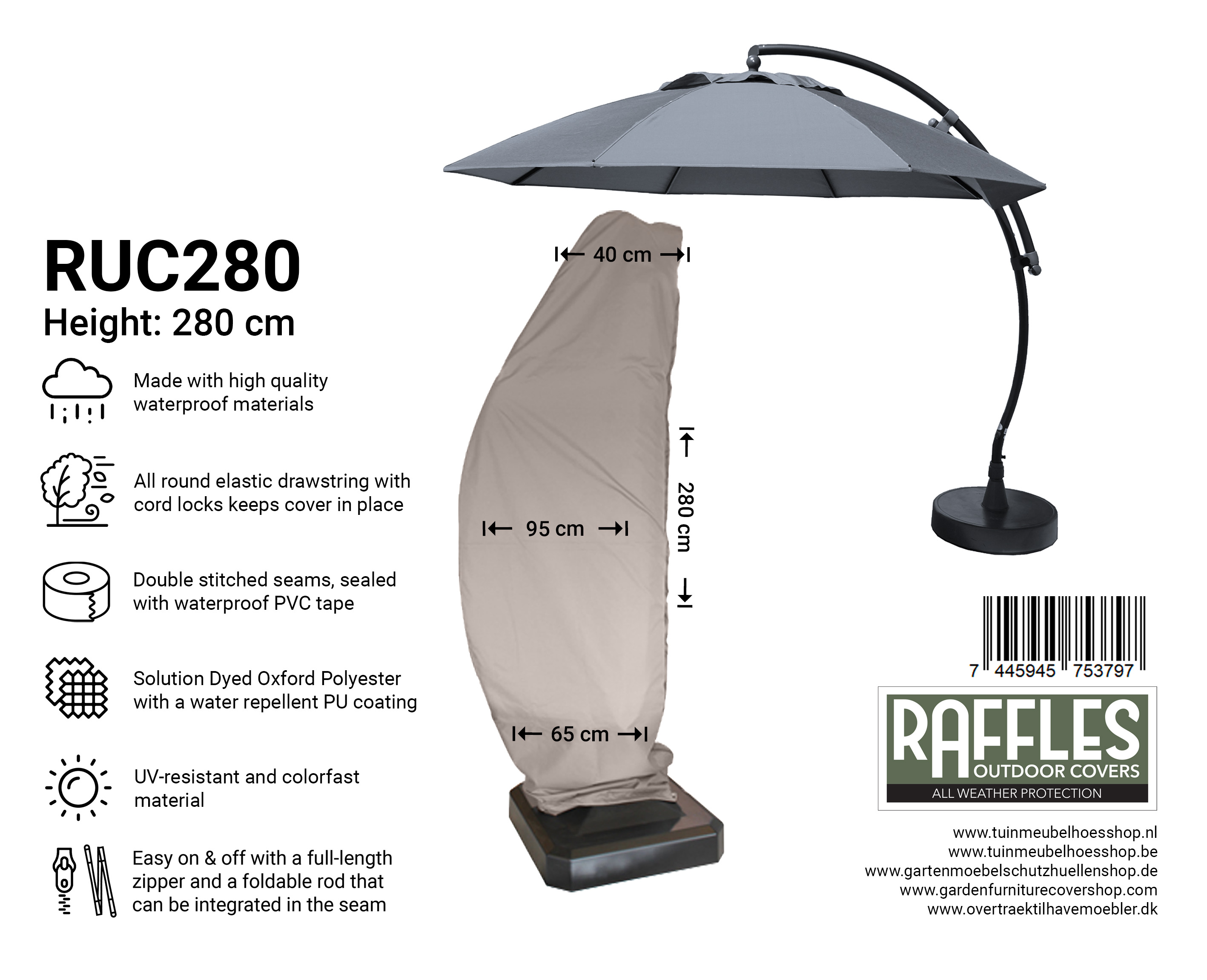 RUC280_7445945753797 RUC280 Raffles beschermhoes zweefparasol 280 cm