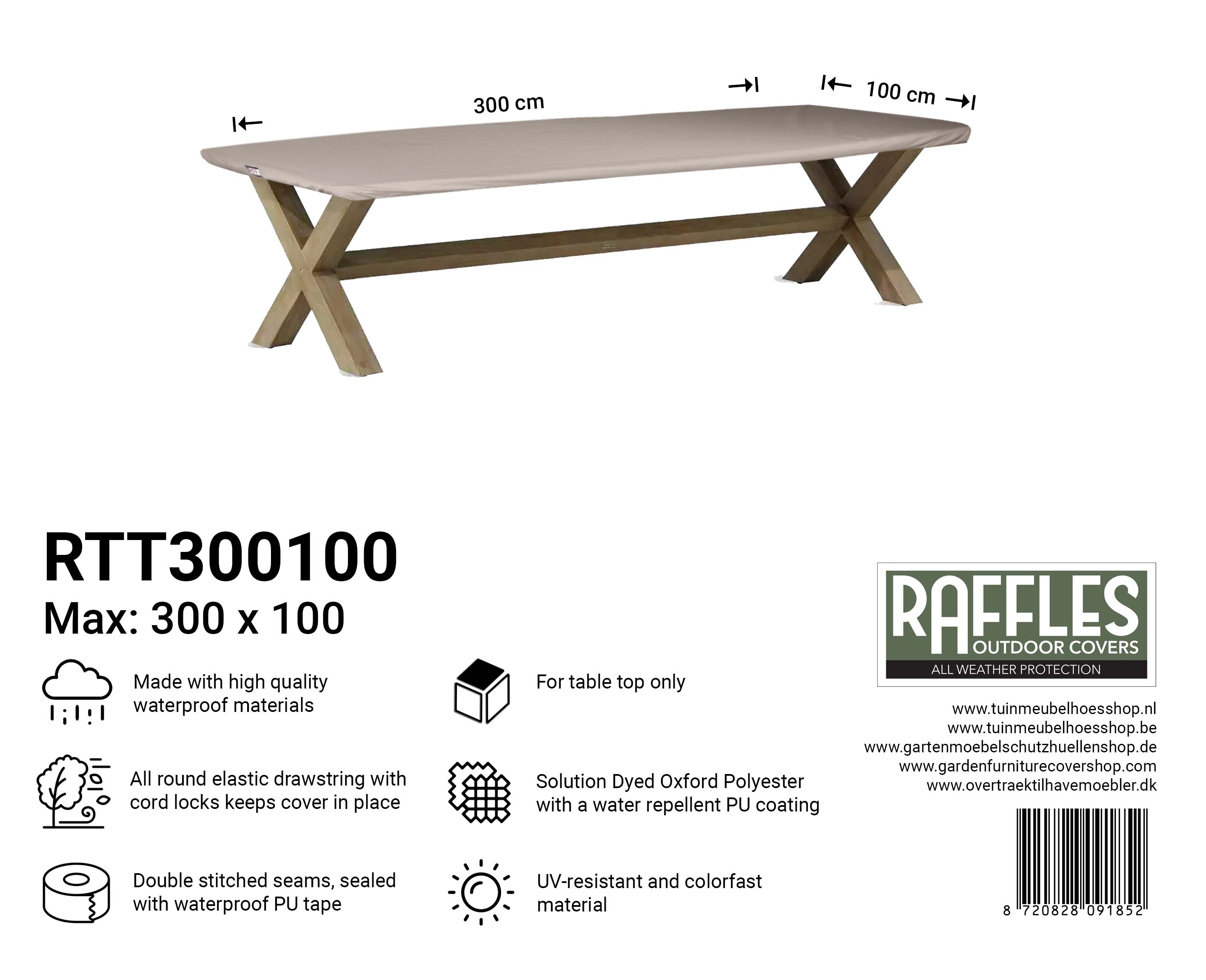 Schutzhülle für eine rechteckige Tischplatte 300 x 100 cm