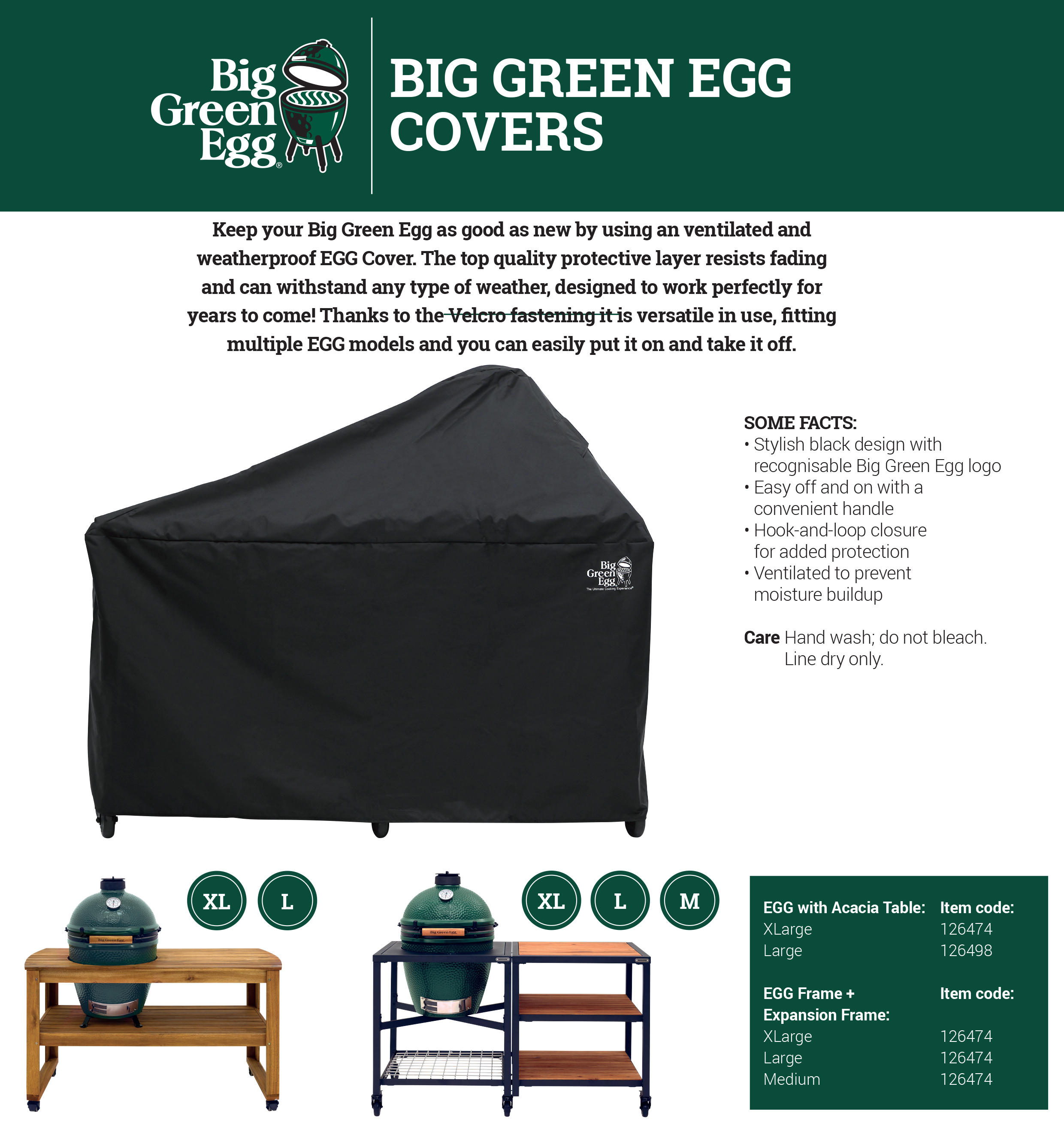 Abdeckhaube für Big Green Egg mit Tisch 152 x 77 H: 80 / 140 cm