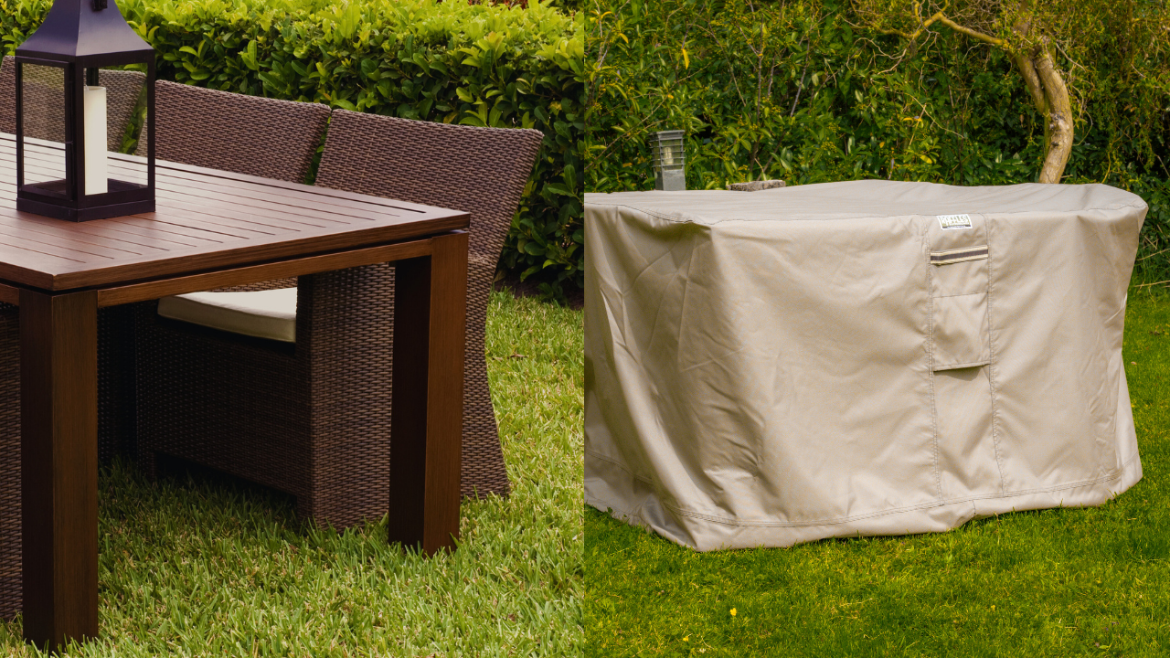 Wie deckt man eine komplette Gartengarnitur mit einer Schutzhülle ab?