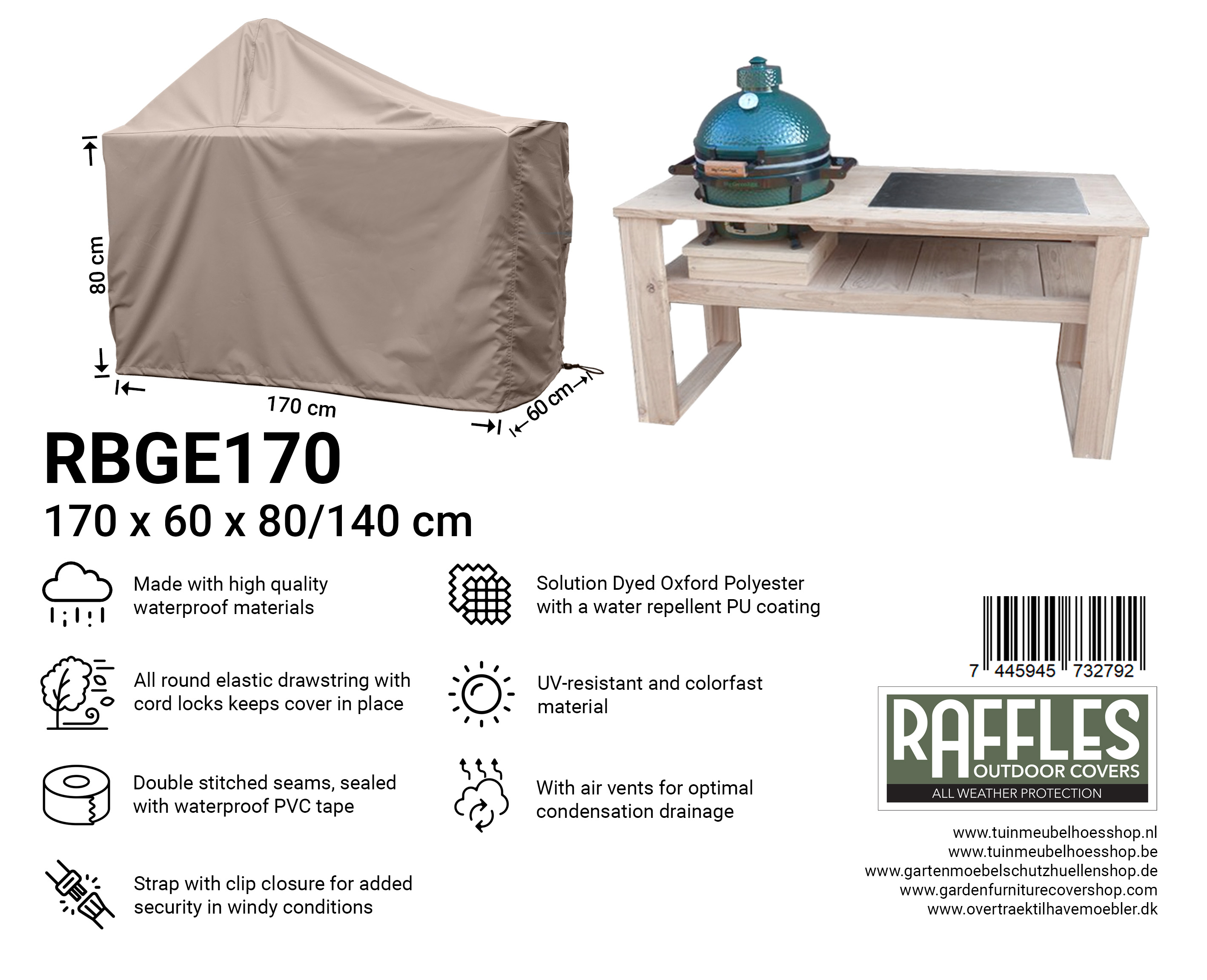 Abdeckung für Green Egg BBQ 170 x 60 cm