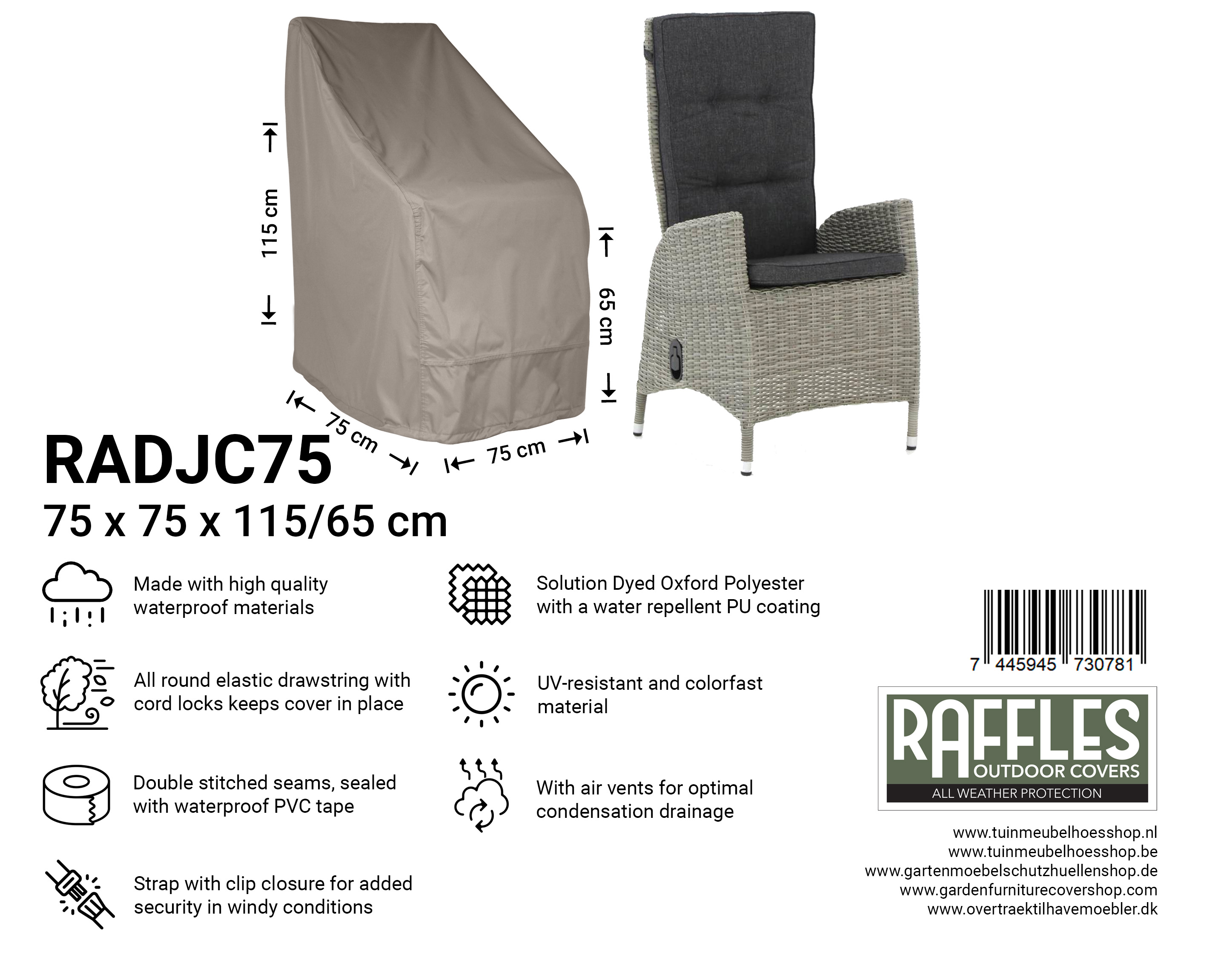 Schutzhülle für Relaxstuhl 75 x 75 H: 115/65 cm