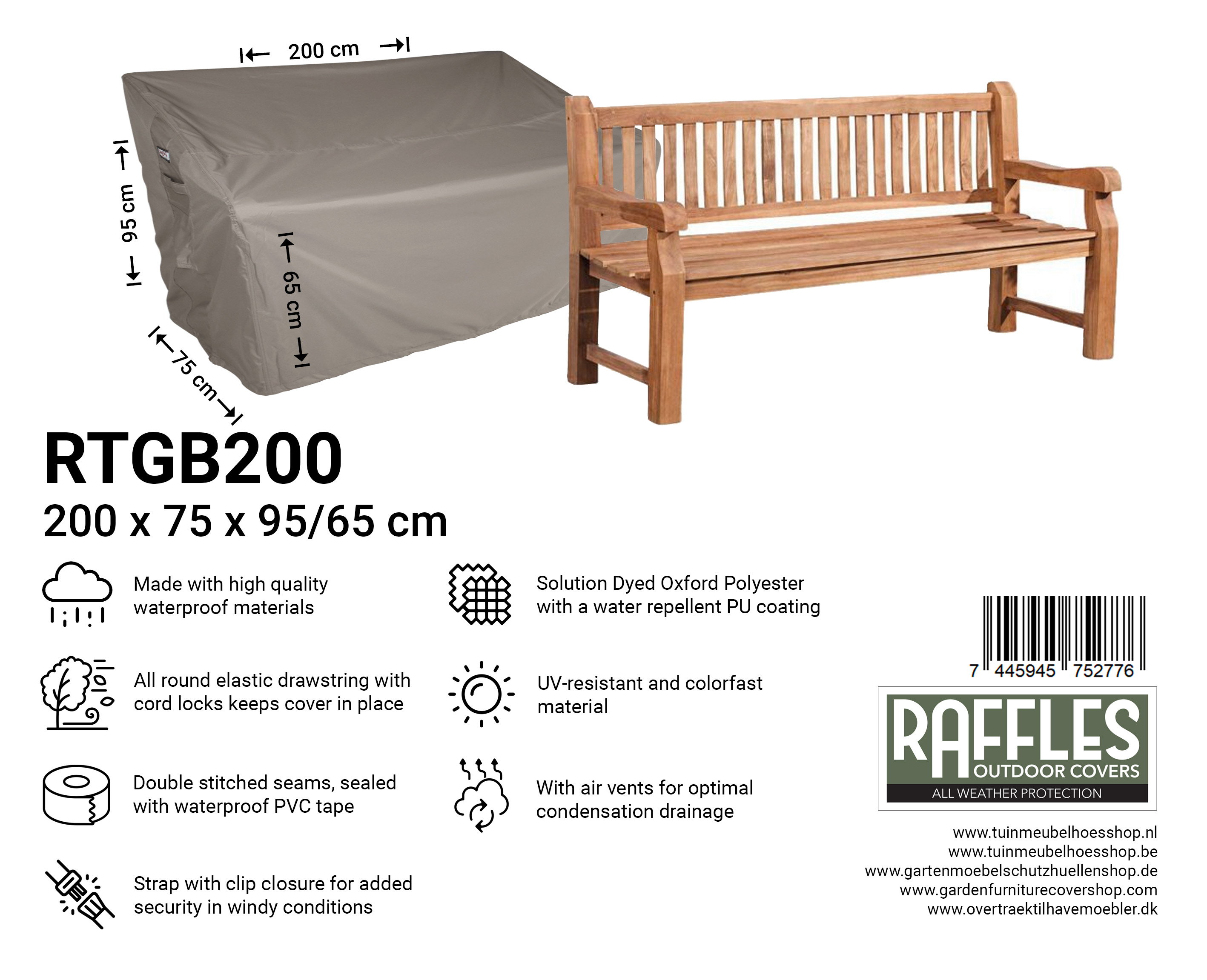 RTGB200_-7445945752776 RTGB200 hoes tuinbank 200 x 75 H: 95/65 cm