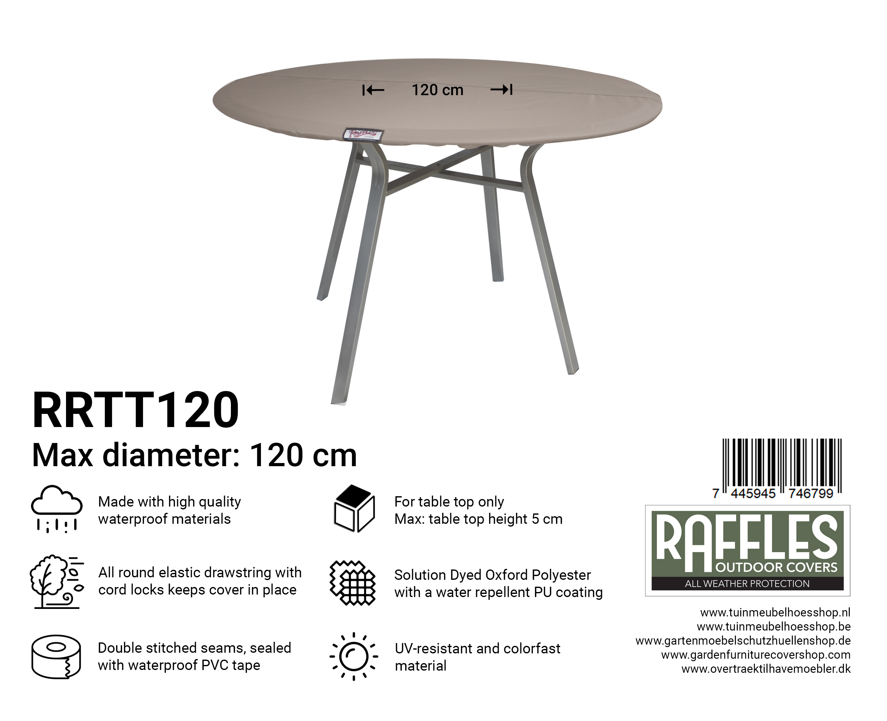 RRTT120 hoes ronde tafelblad Ø 120 cm