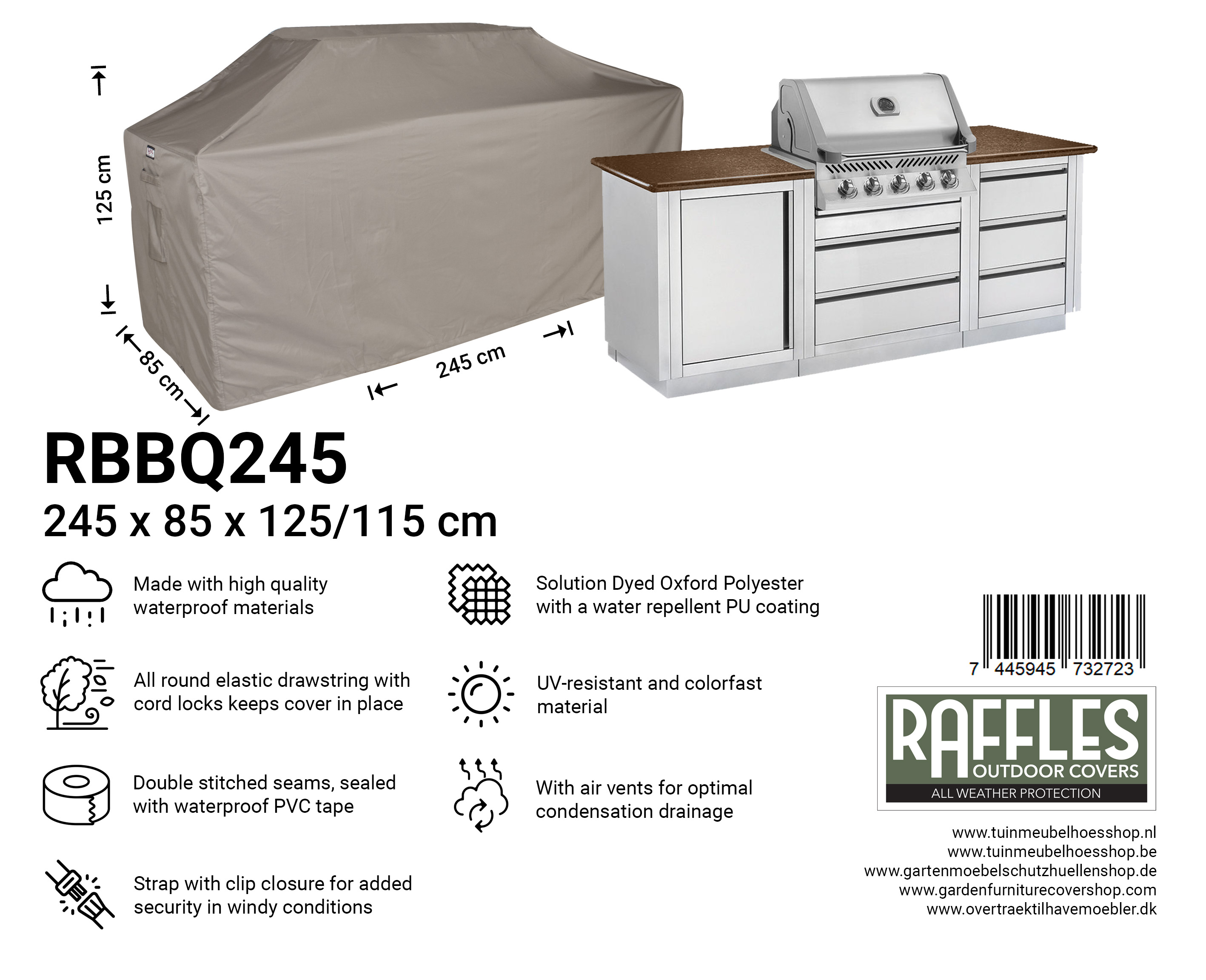 RBBQ245_7445945732723 Schutzhülle Outdoor-Küchen 245 x 85 H: 125/115 cm