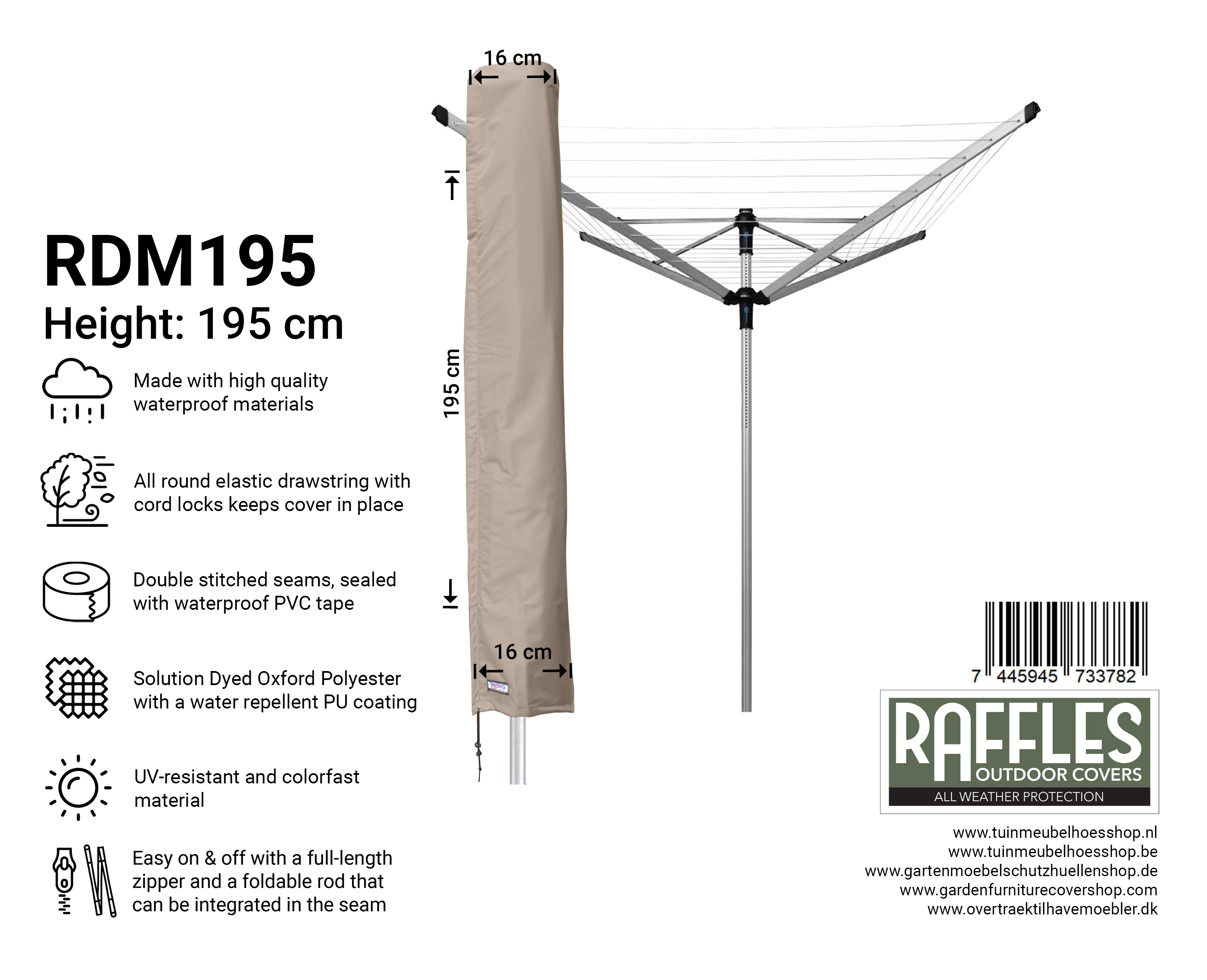 Hoes voor droogmolen 16 x 16 H: 195 cm