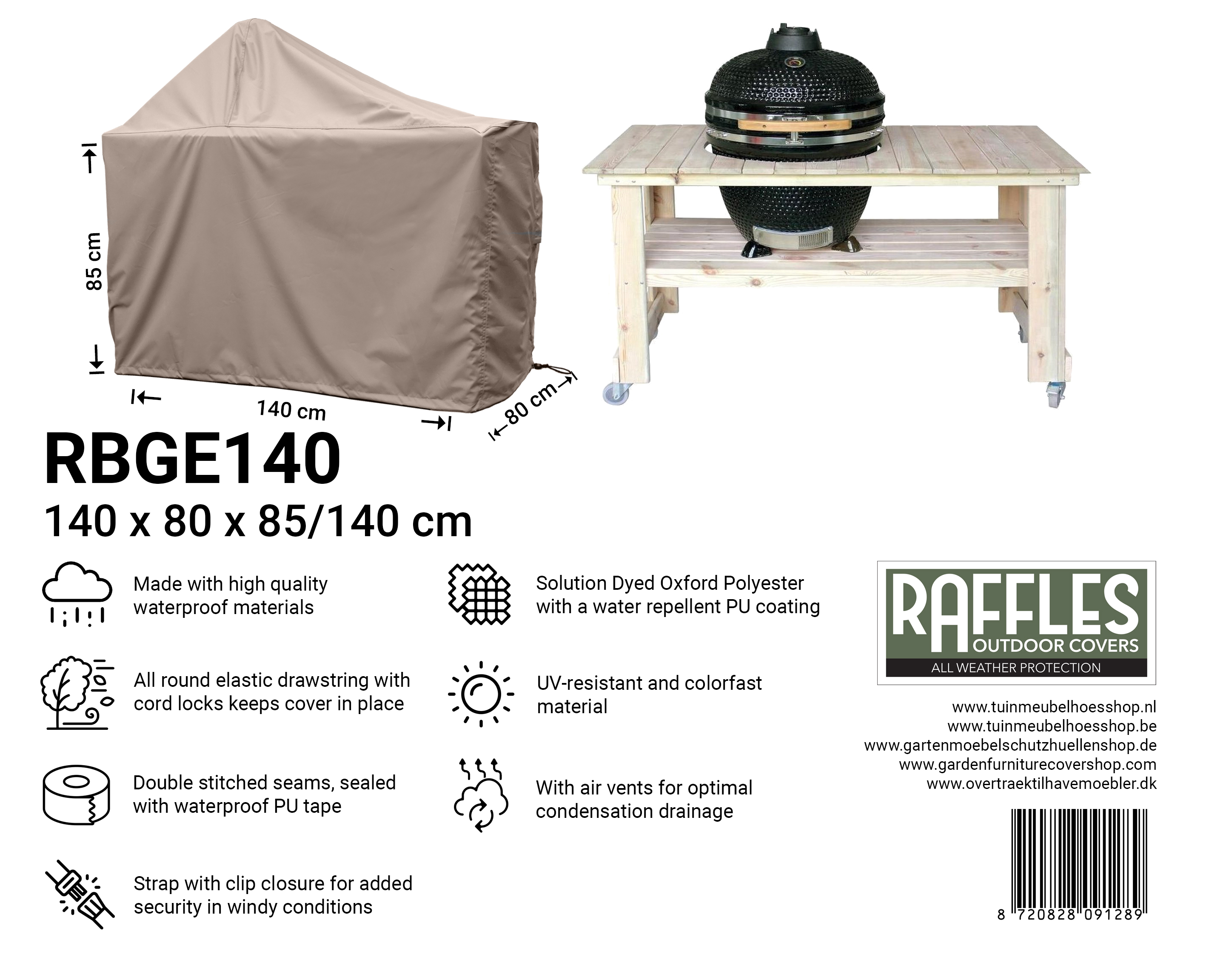Abdeckung für Tisch mit Green Egg / Kamado 140 x 80 cm