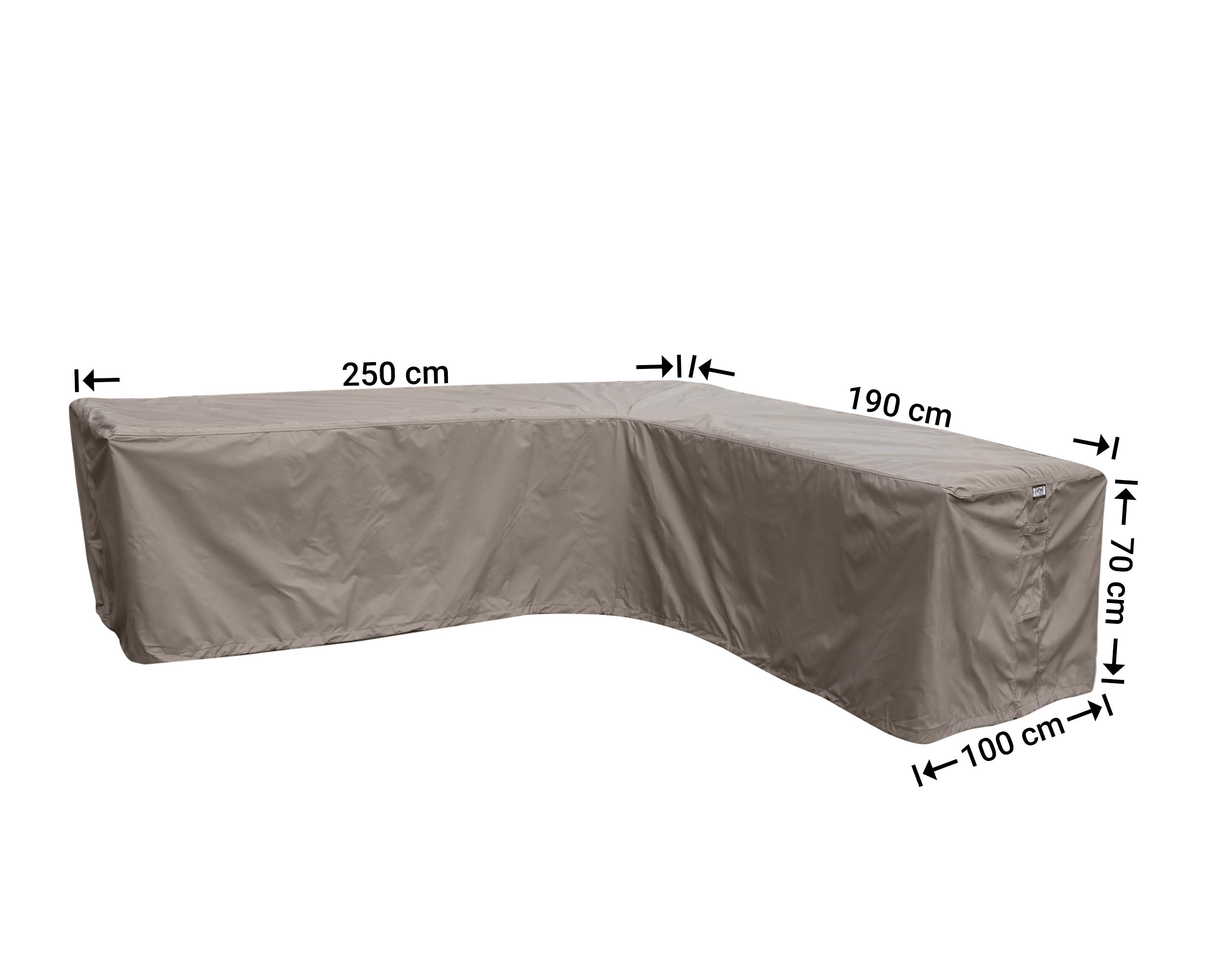 RHS250190right_hoes-afmetingen L-Form Gartensofa Abdeckhaube 250 x 190 x 100 H: 70 cm