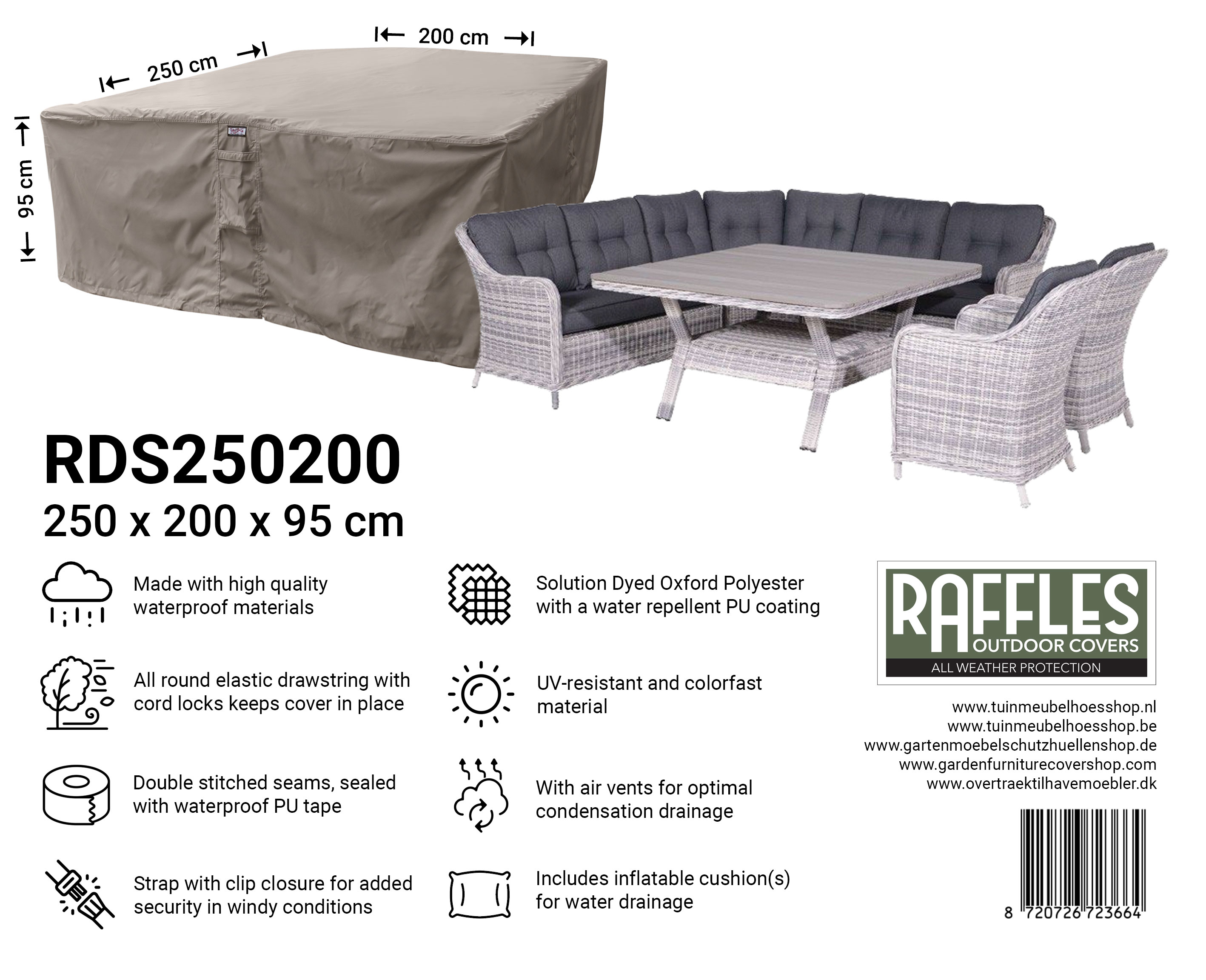 Schutzhülle für Lounge Gartenmöbeln 250 x 200 H: 95 cm