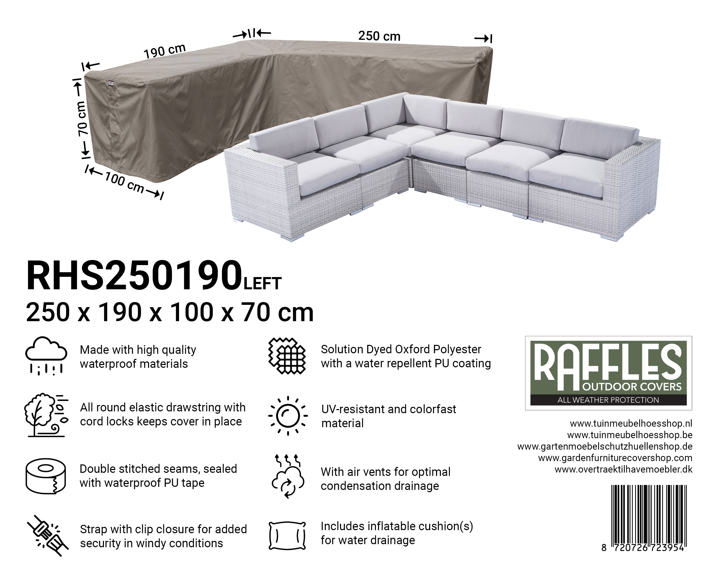 RHS250190left_8720726723954 RHS250190left hoekbank hoes 190 x 250 x 100 H: 70 cm