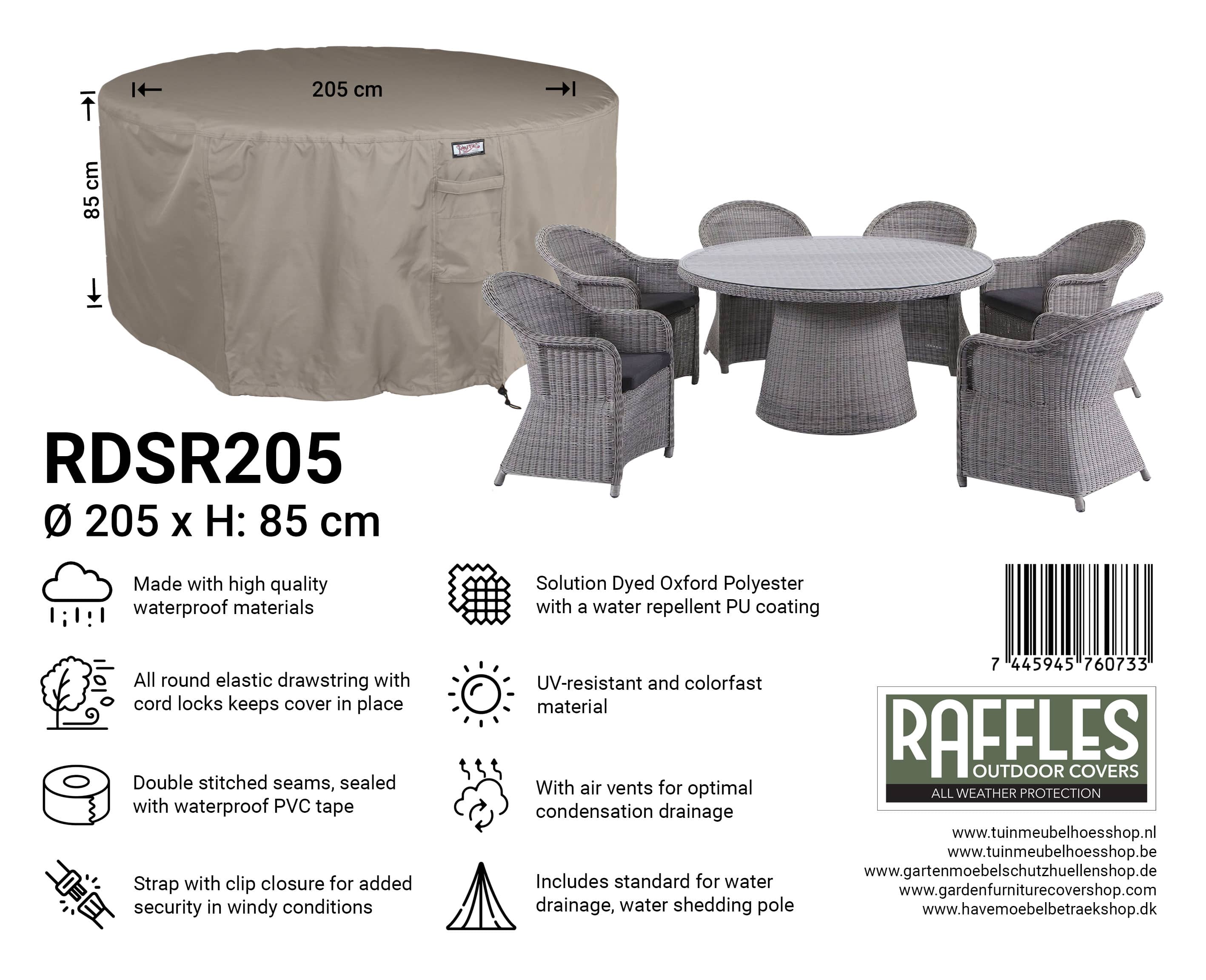 RDSR205WwmHtY182Nizd Abdeckhaube für runder Tisch mit Gartenstühlen Ø 205 H: 85 cm