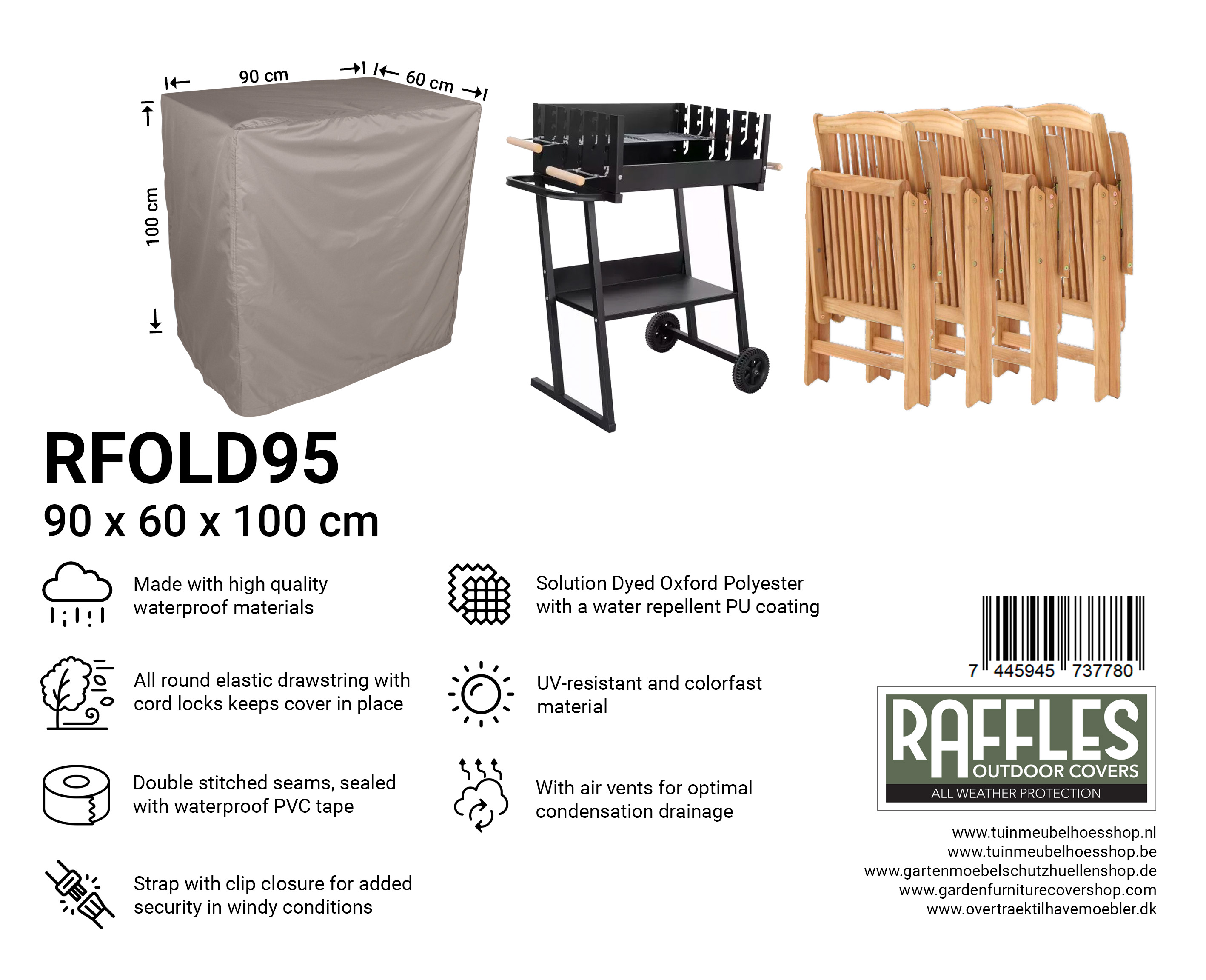 RFOLD95 Hoes voor verstelbare stoel of bbq 95 x 65 H: 100 cm