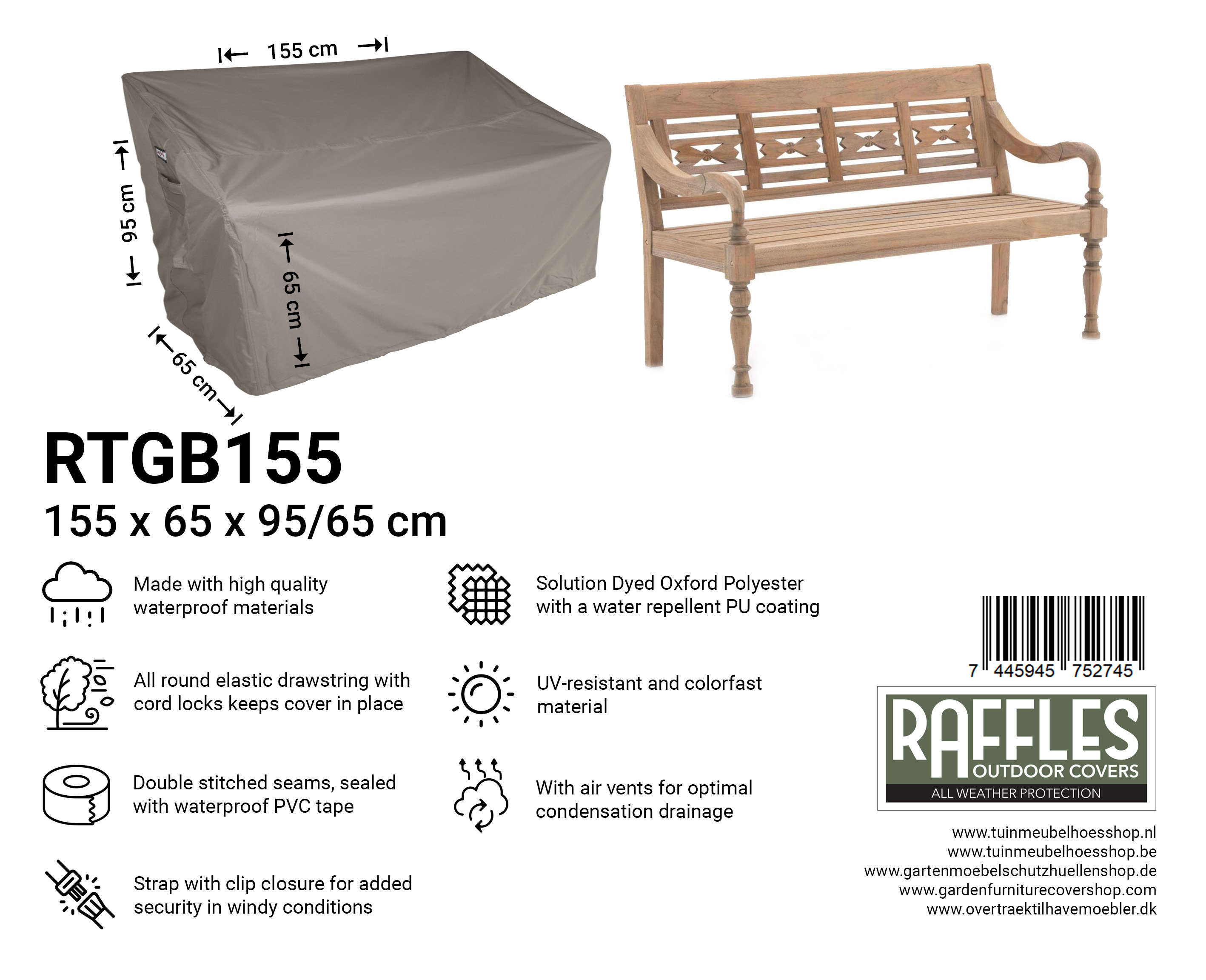 RTGB155_7445945752745 RTGB155 hoes tuinbank 155 x 65 H: 95/65 cm