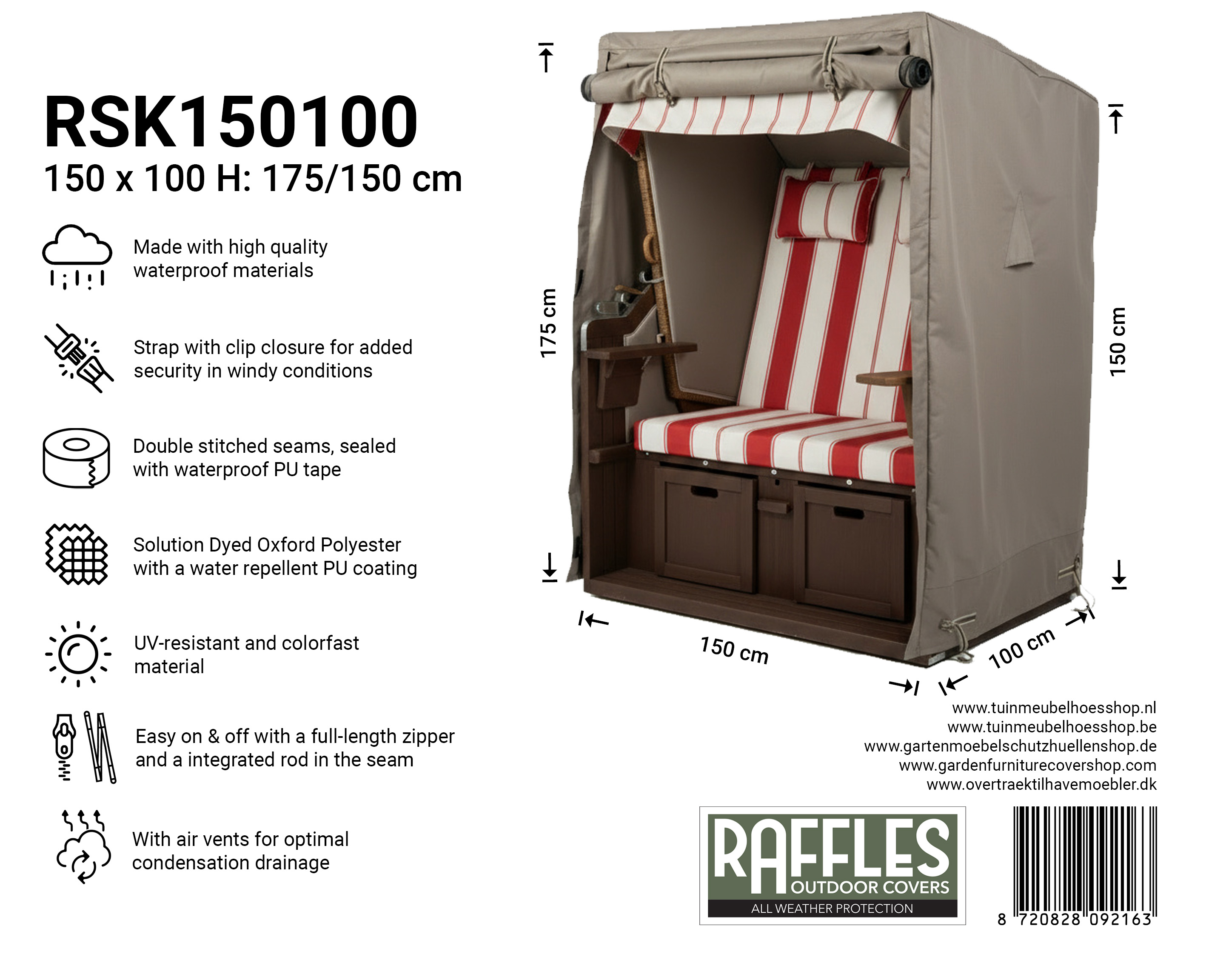 Strandkorb Hülle  150 x 100 H: 175 / 150 cm