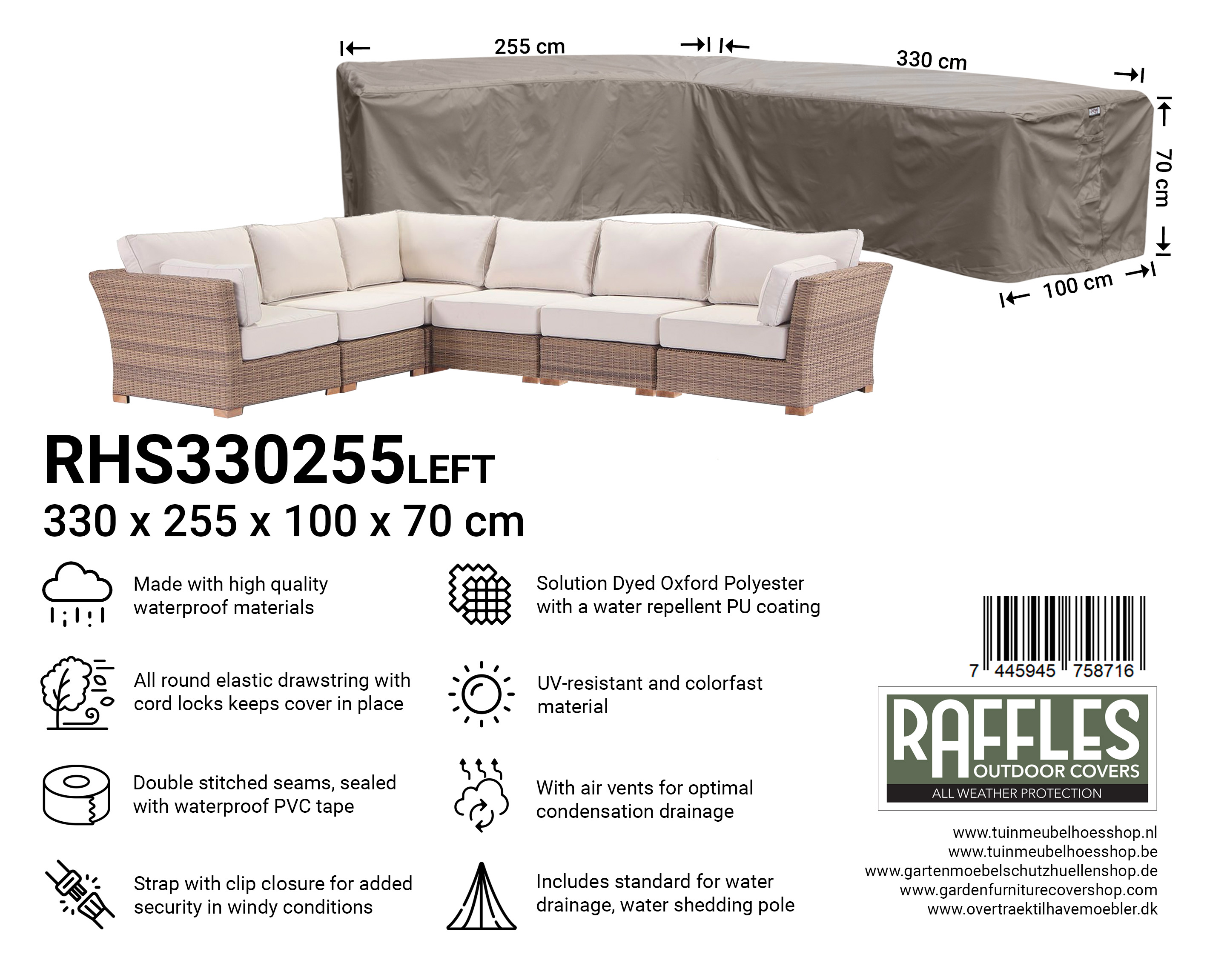 RHS330255left_7445945758716 RHS330255left lounge hoekbank hoes 330 x 255 x 100 H: 70 cm