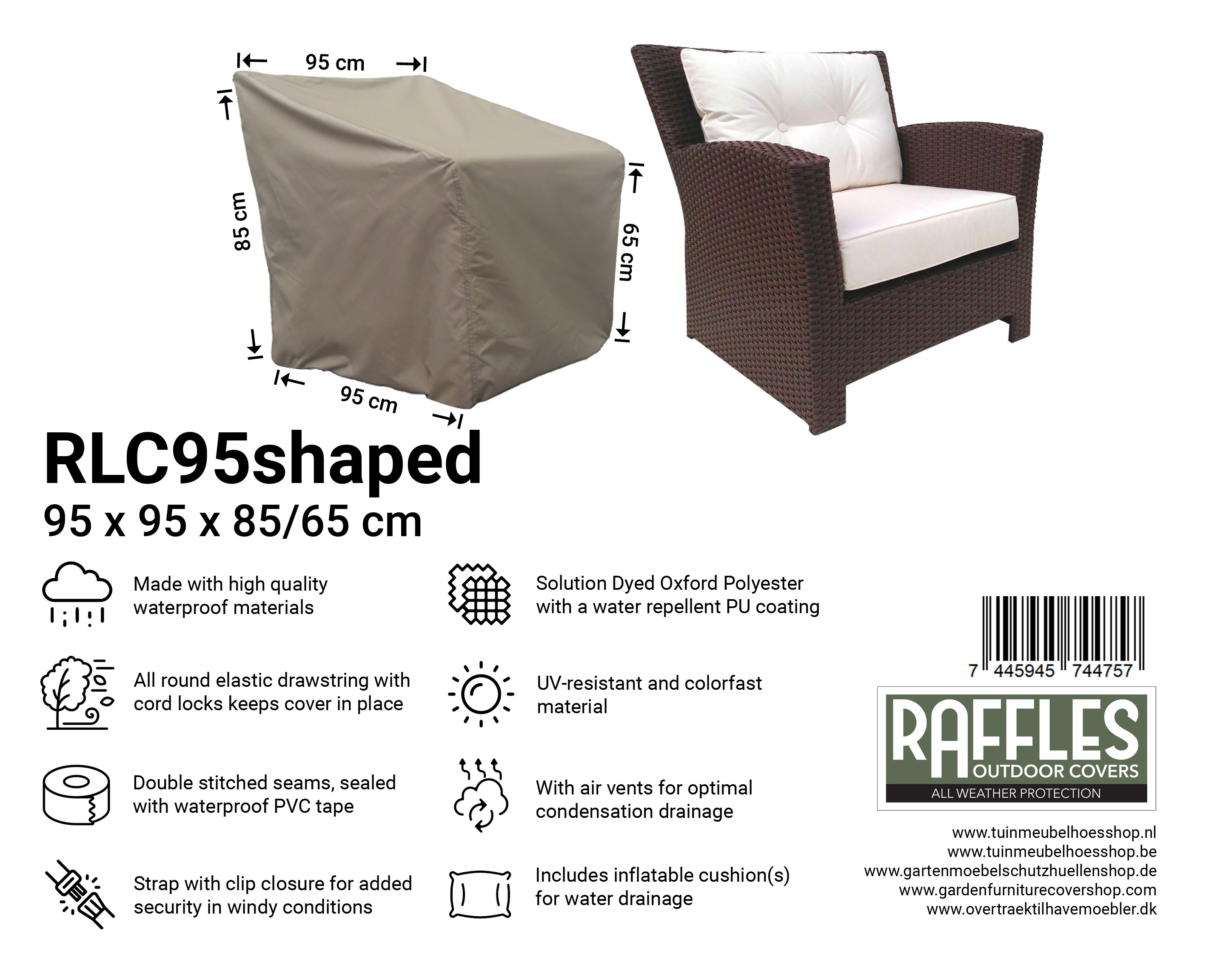 RLC95shaped_7445945744757QHJa73oY0P81i Hoes voor aflopende lounge stoel 95 x 95 H: 85/65cm