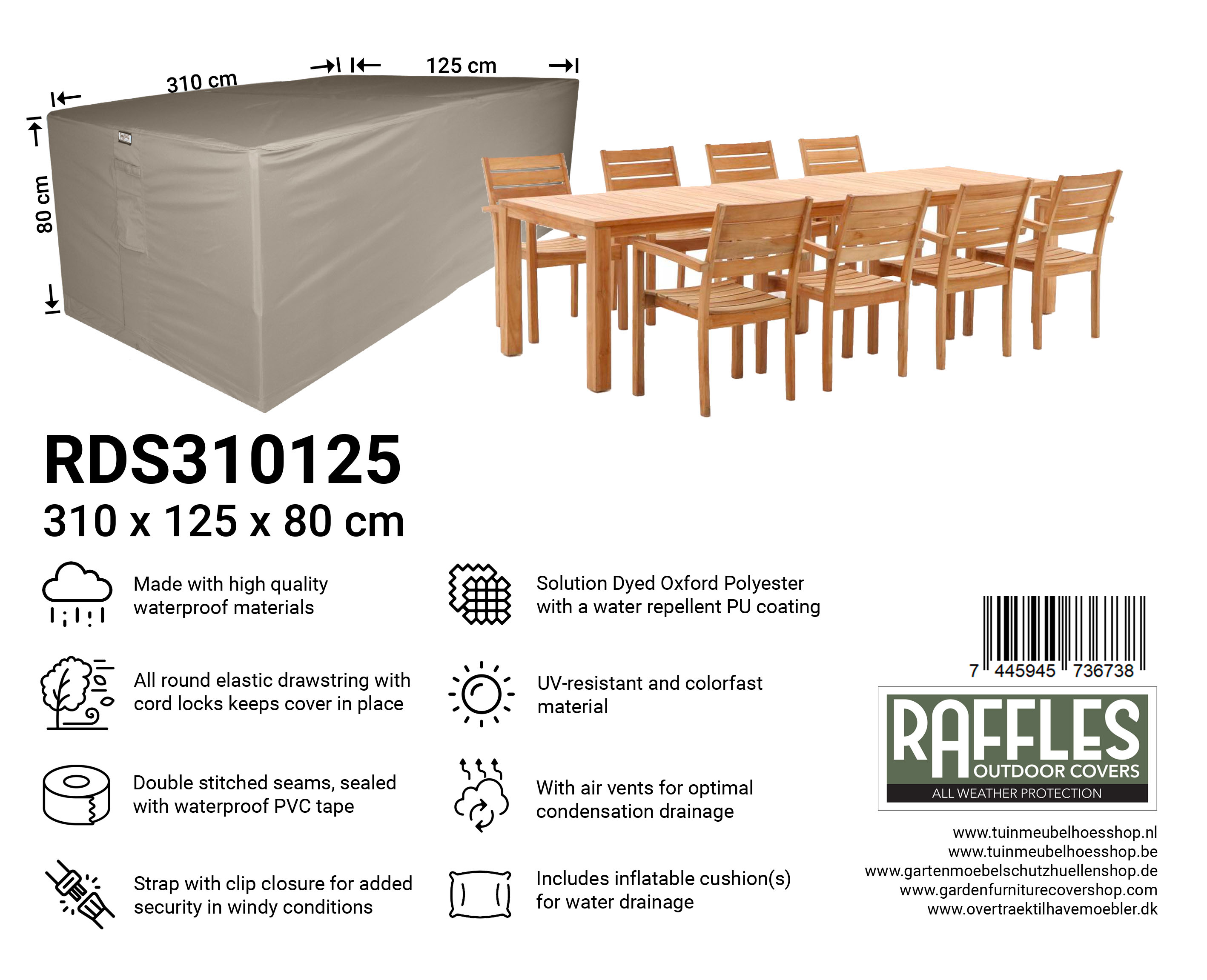 RDS310125_7445945736738toADmxKx2Zezi Schutzhülle für Garten Sitzgruppe 310 x 125 H: 80 cm