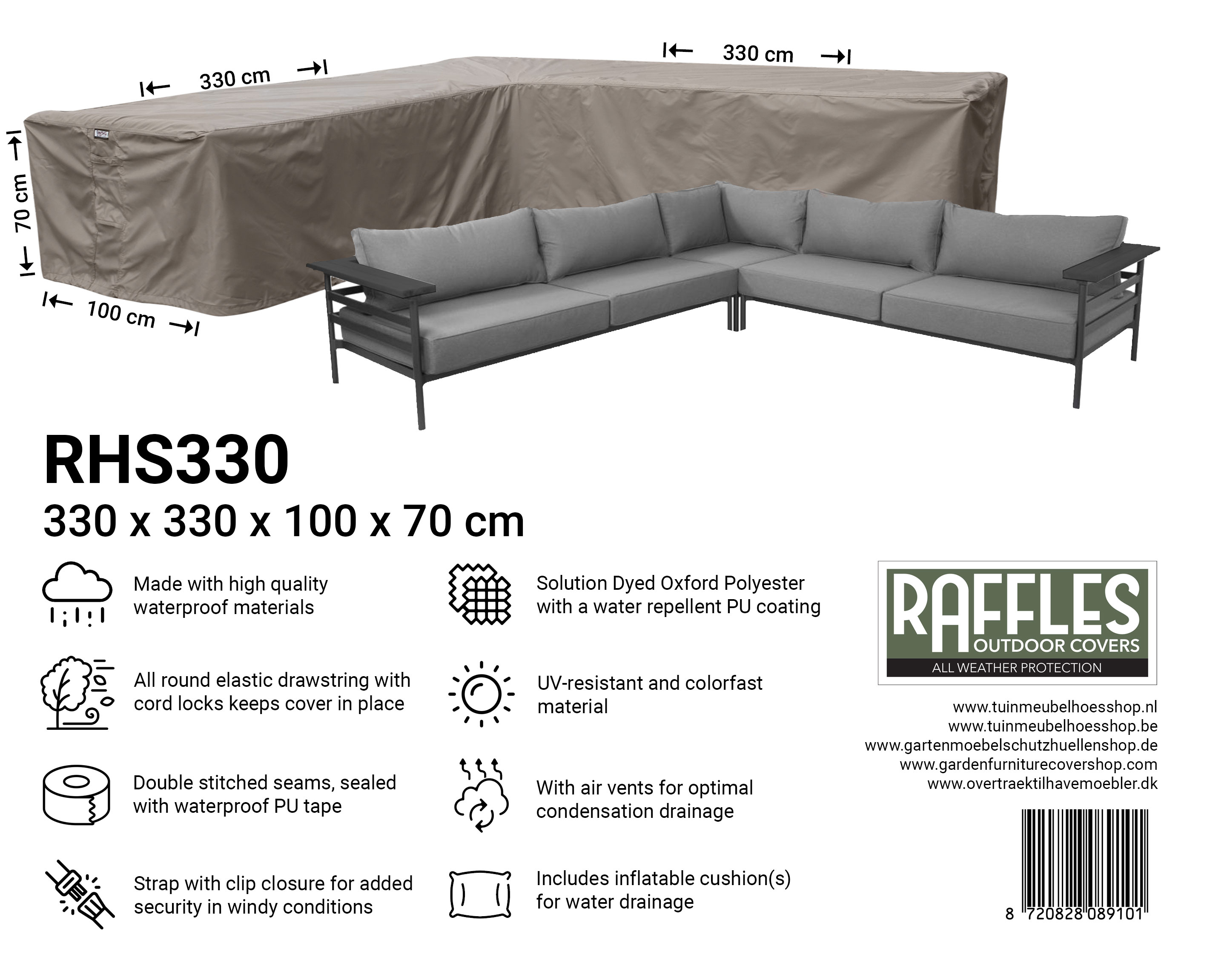 RHS330_8720828089101 RHS330 asymmetrische hoekbank 330 x 330 x 100 H: 70 cm