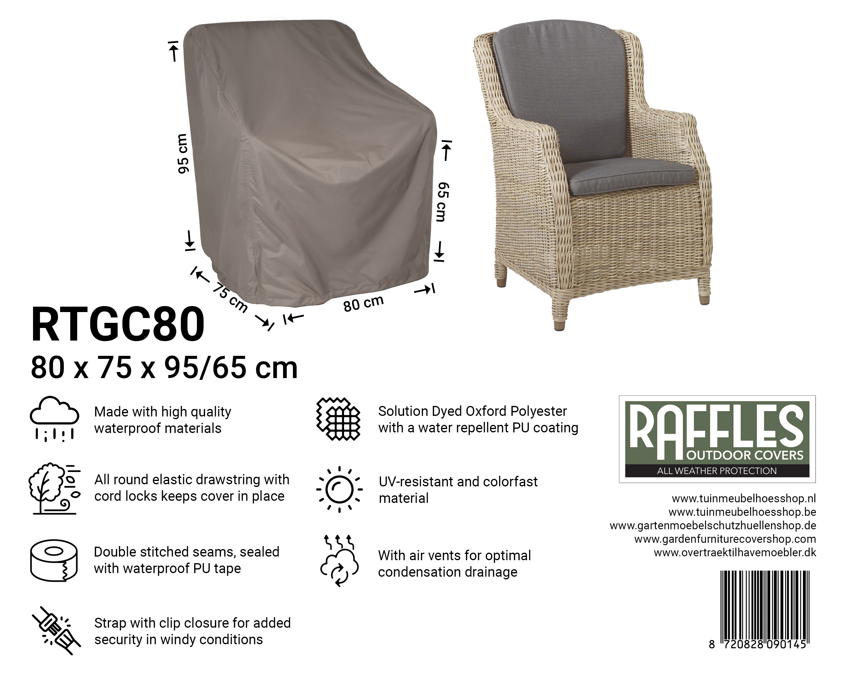 RTGC80_8720828090145-brighton Abdeckhaube für Gartensessel 80 x 75 H: 95/65 cm