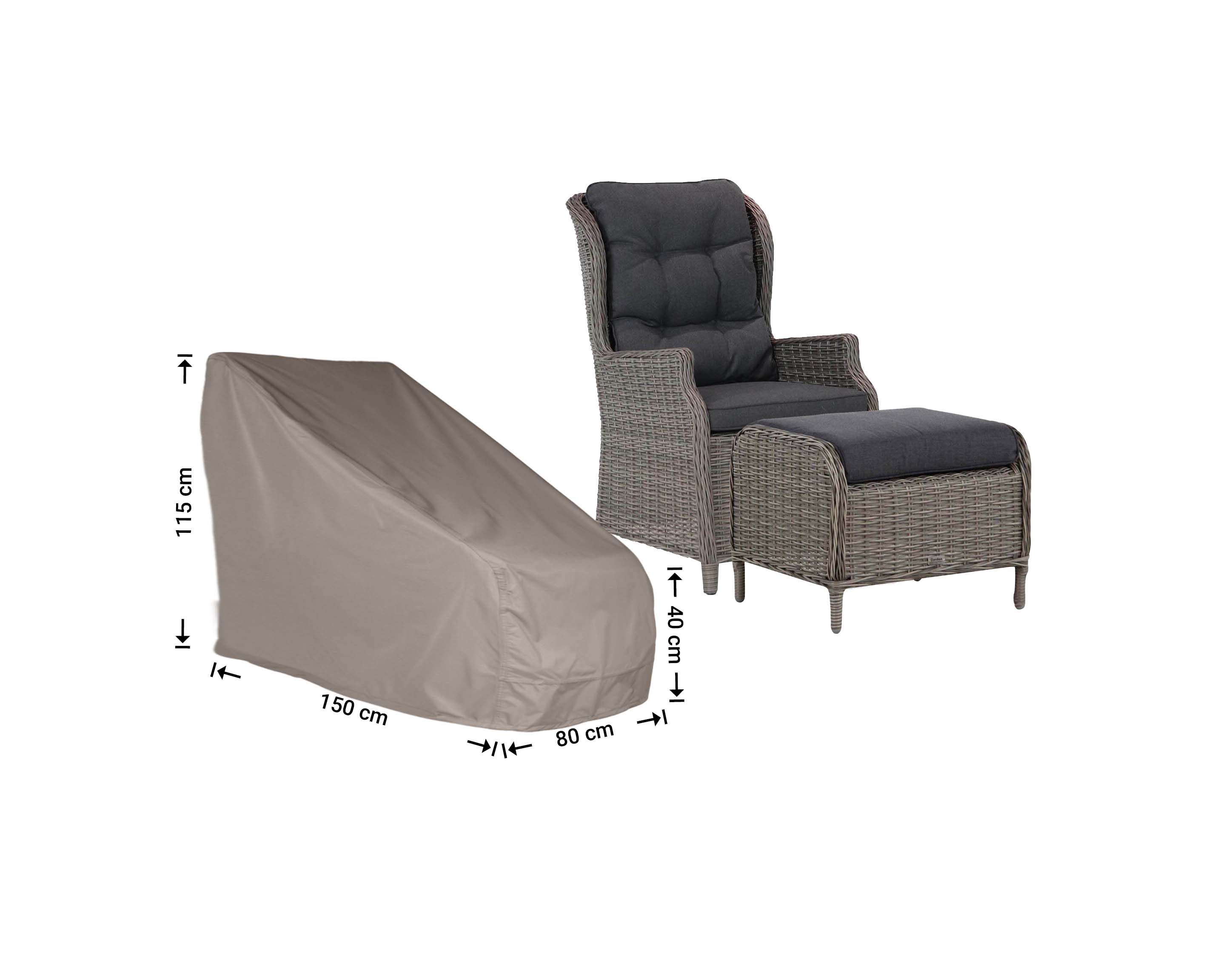 Schutzhülle für verstellbarer Gartenstühle mit hoher Rückenlehne 150 x 80 H: 115/40 cm
