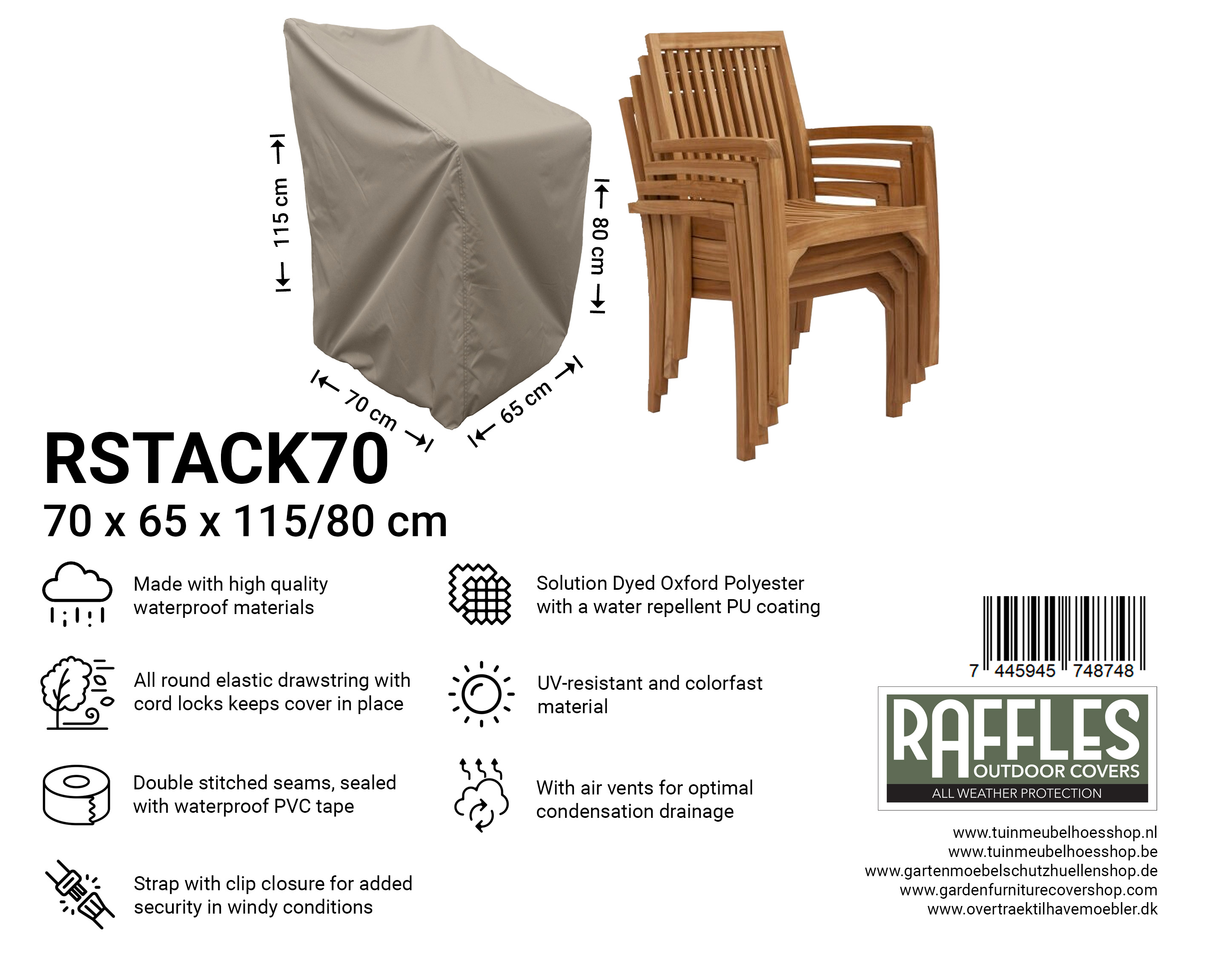 RSTACK70 hoes voor stapelstoel 70 x 65 H: 115 cm