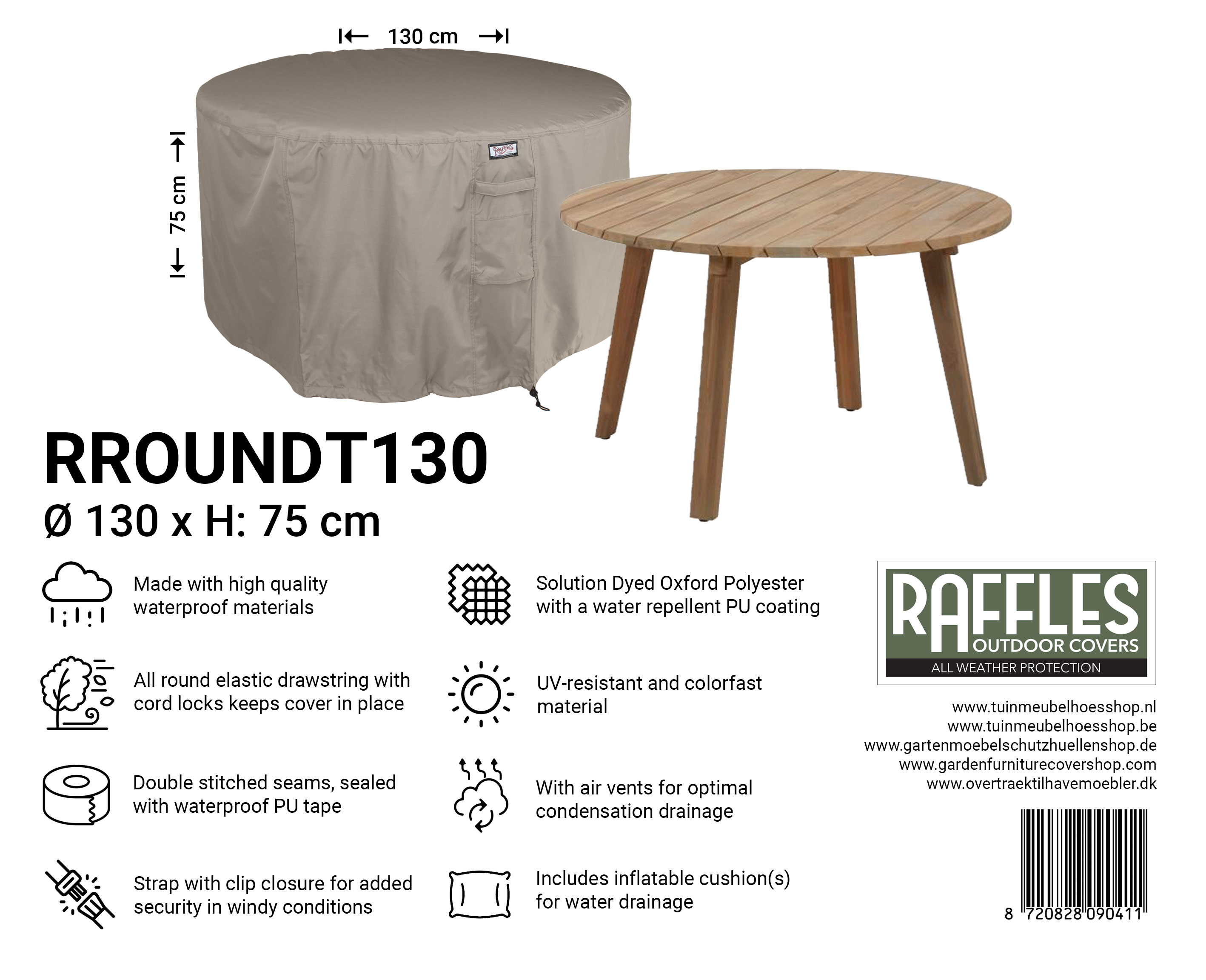 RROUNDT130 hoes voor ronde set Ø 130 cm H: 75 cm