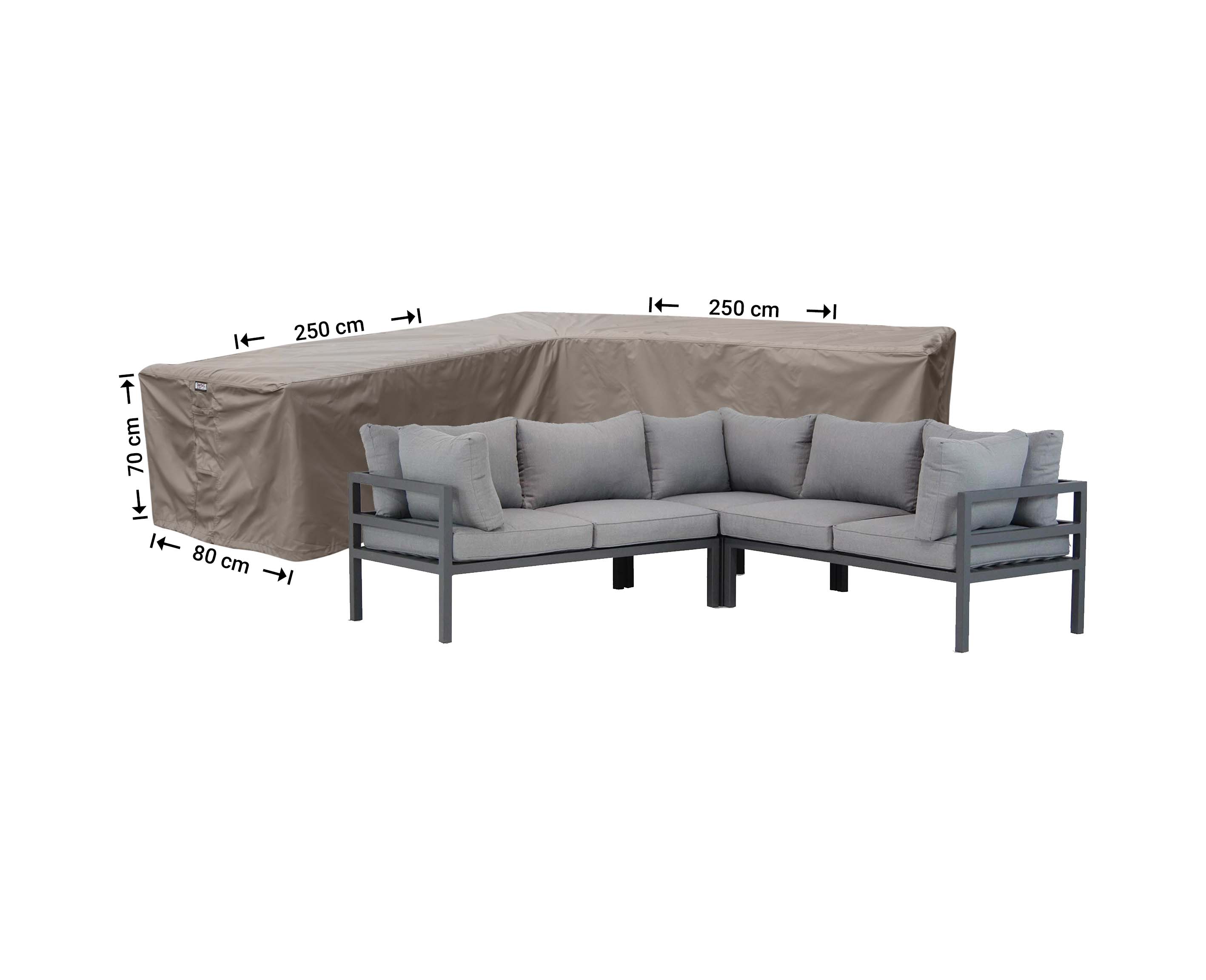 RHS250small_hoes-afmeting-meubel Abdeckung für Lounge Eckset 250 x 250 x 80 H: 70 cm