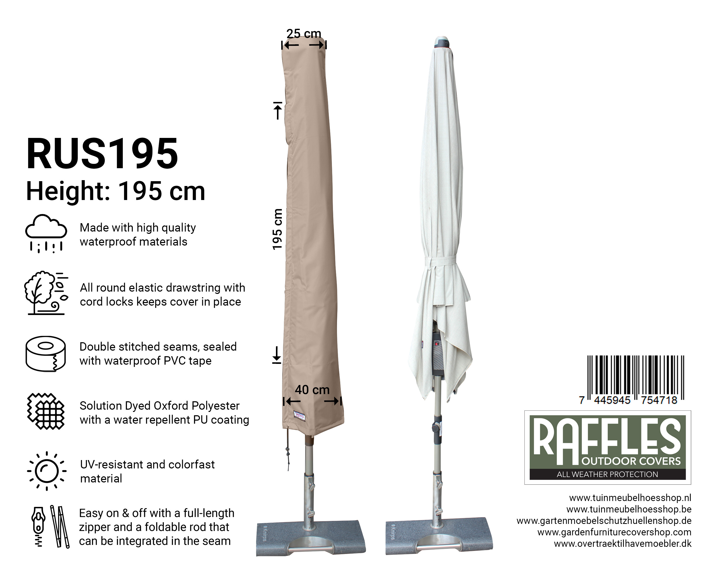 Rechte parasolhoes H: 195 cm
