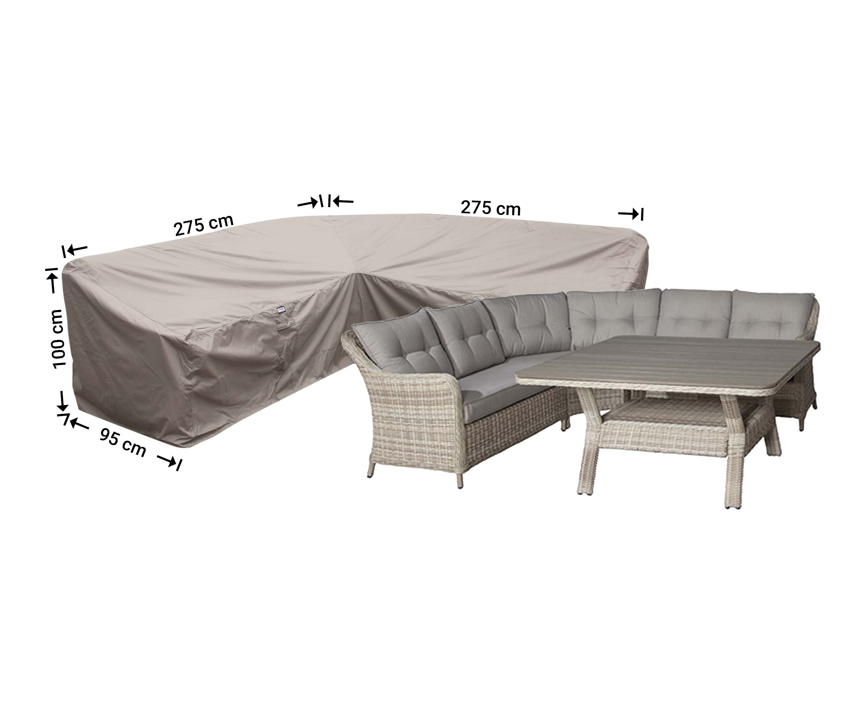 RDLHS275 Wetterhaube für L-Form Dining Sofas 275 x 275 x 95 H: 100/65 cm
