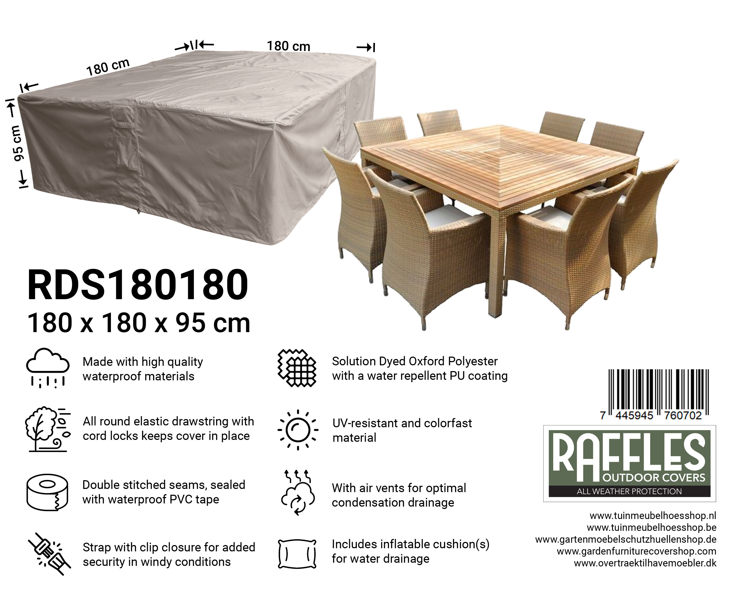 RDS180180_7445945760702JU1rQNoY7WGVV Abdeckplane für Gartenmöbel 180 x 180 H: 95 cm