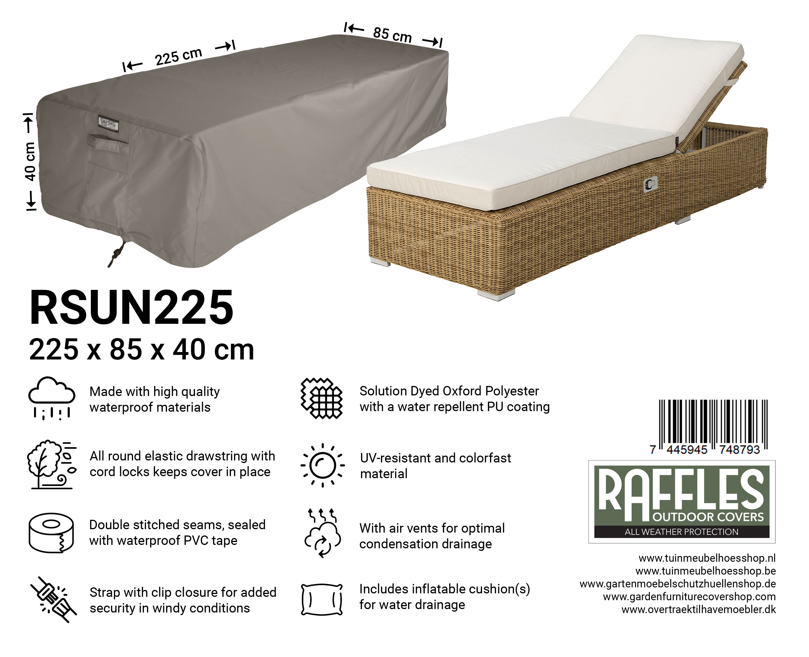 Abdeckung für Garten Sonnenliege 225 x 85 H: 40 cm