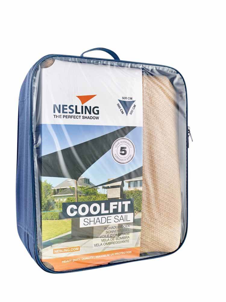 Driehoekig schaduwdoek Coolfit 5,0m - zand verpakking