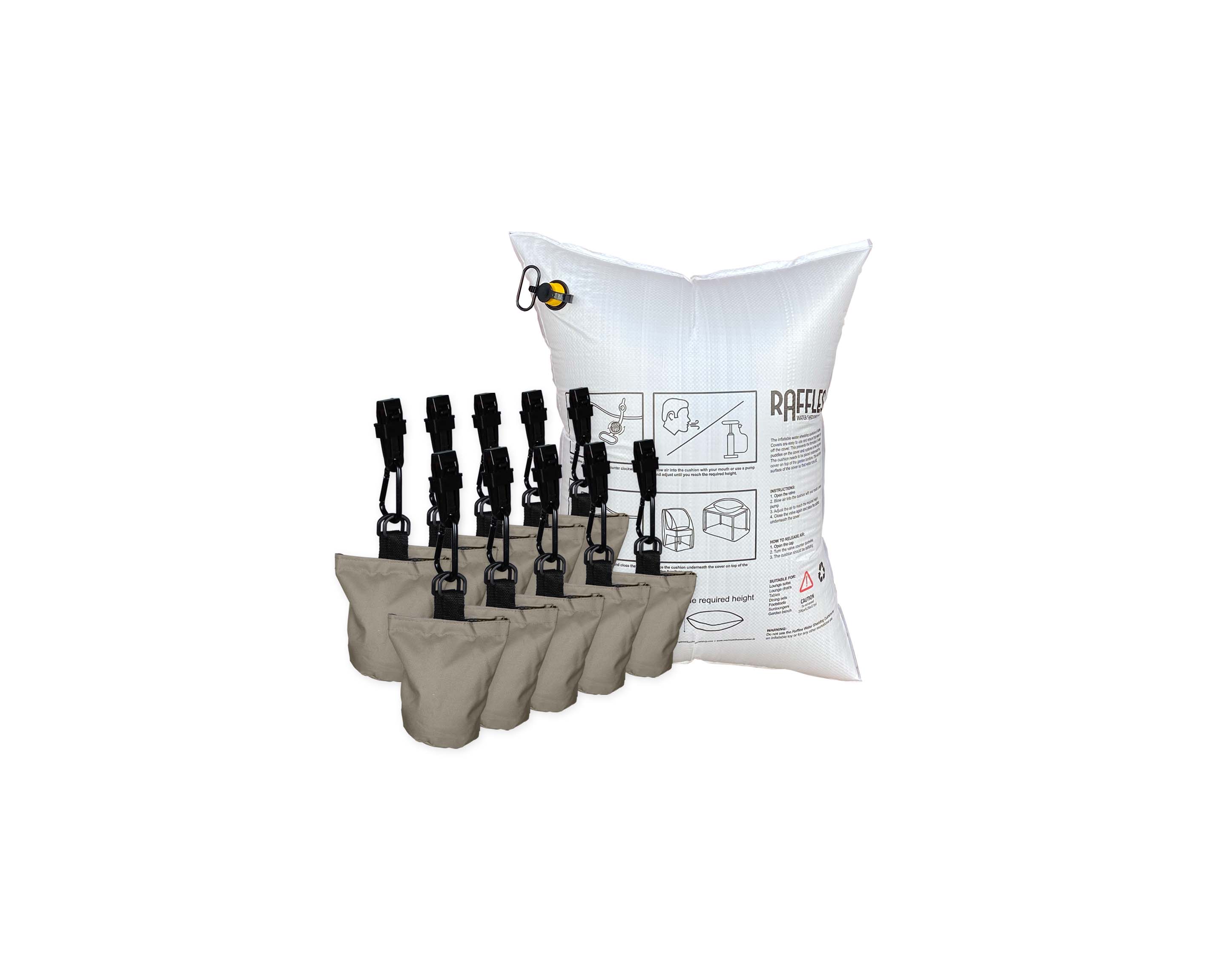 RSBAG10-RWSC8060-plain Wasserabweisendes Kissen 80 x 60 cm mit 10 Sandsäcken