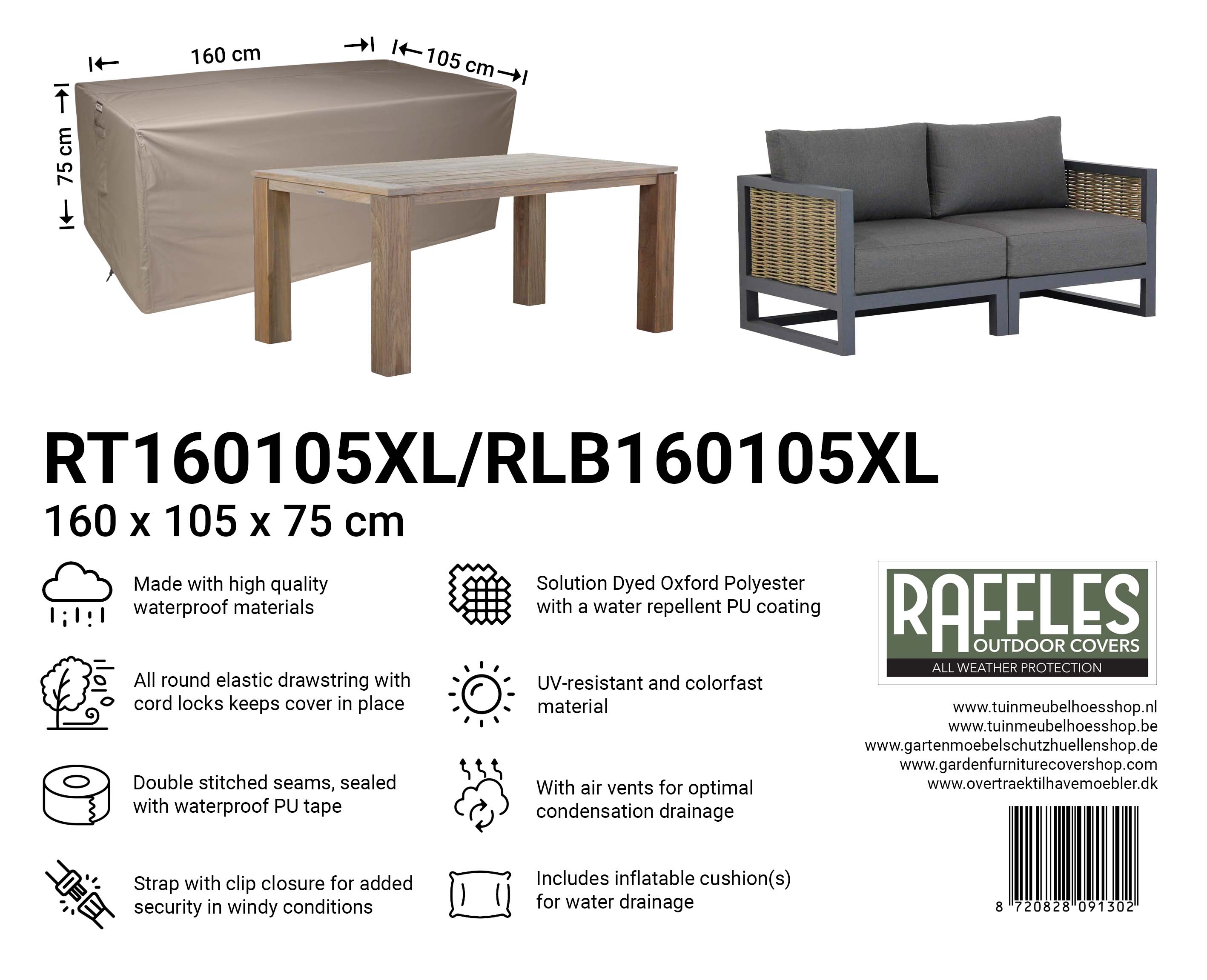 Wetterschutz für Lounge Sofa 160 x 105 H: 75 cm Wetterschutz für Lounge Sofa 160 x 105 H: 75 cm