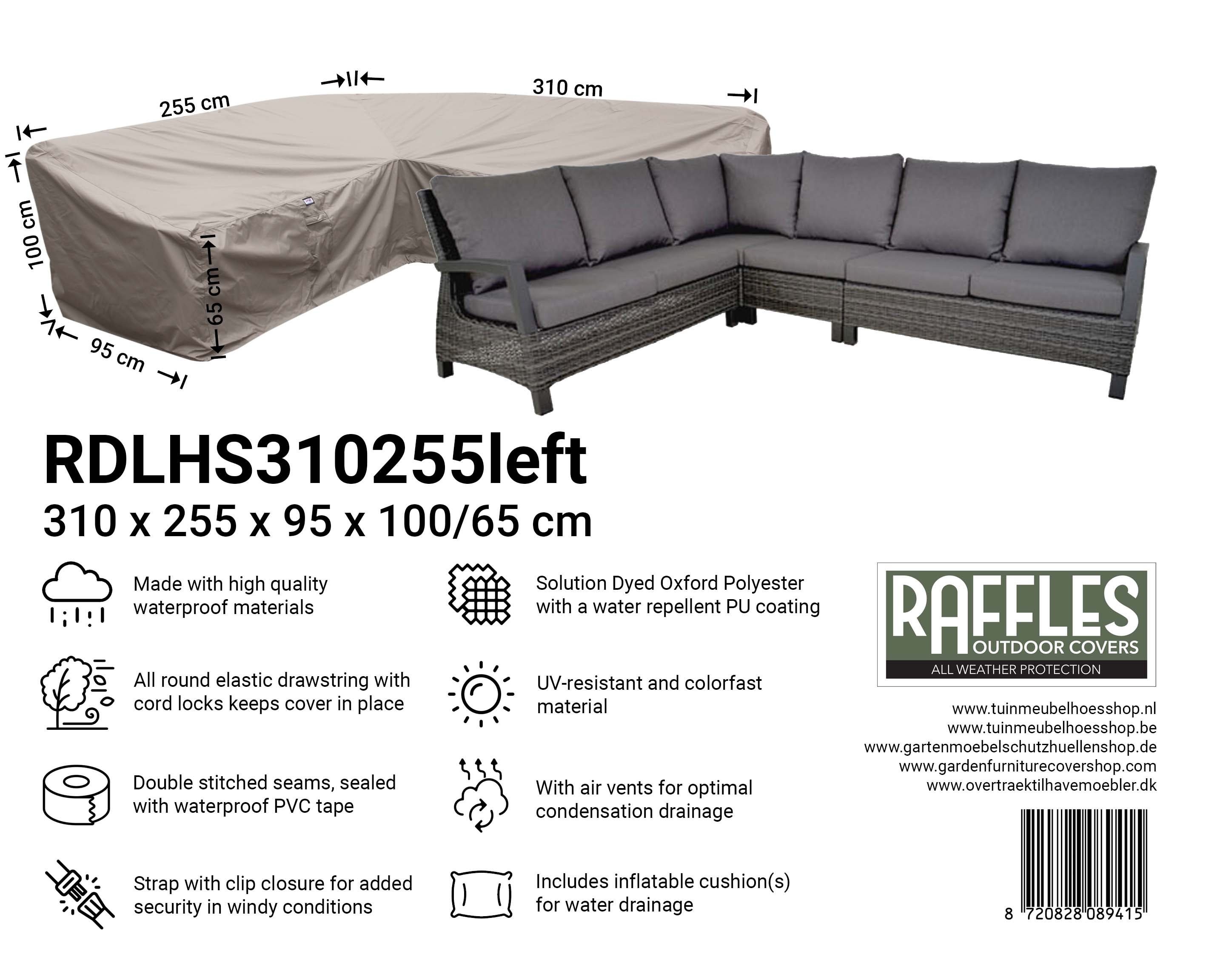 Schutzhülle für Gartensofa 310 x 255 x 95 H: 100/65 cm